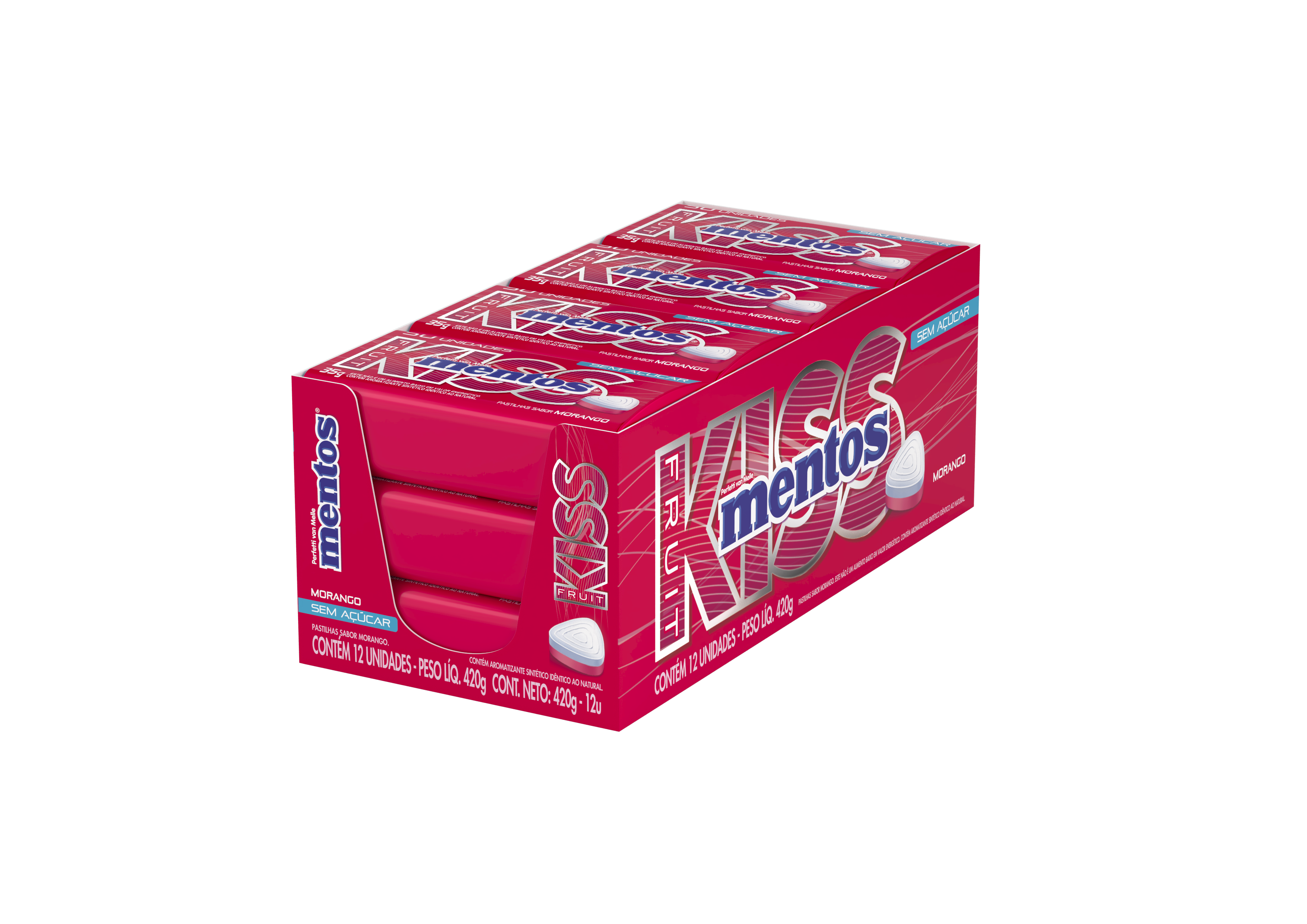 MENTOS KISS FRUIT MORANGO 12X35G 420G