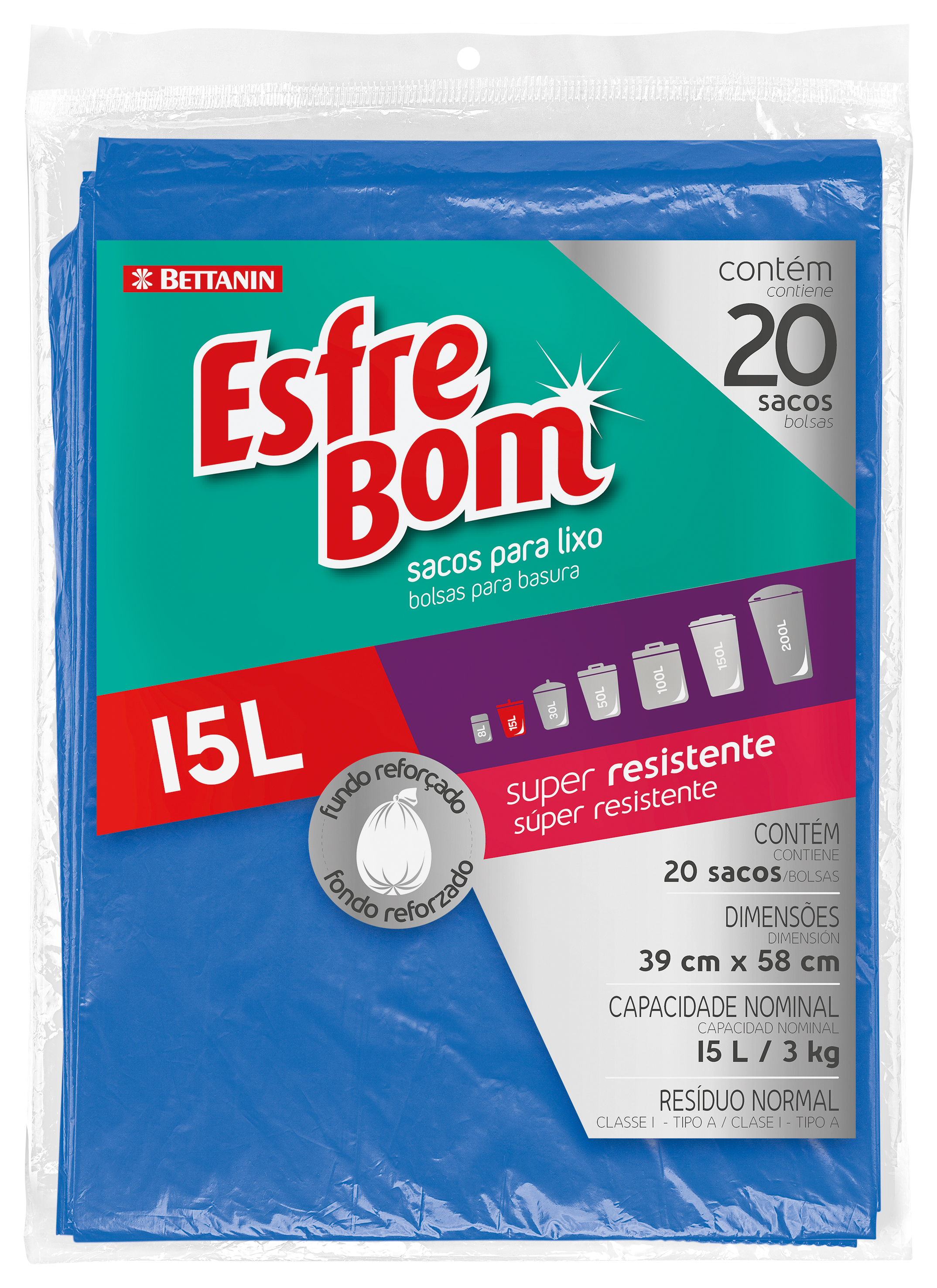 SACO PARA LIXO ALMOFADA ESFREBOM AZUL 15LT 20 SACOS