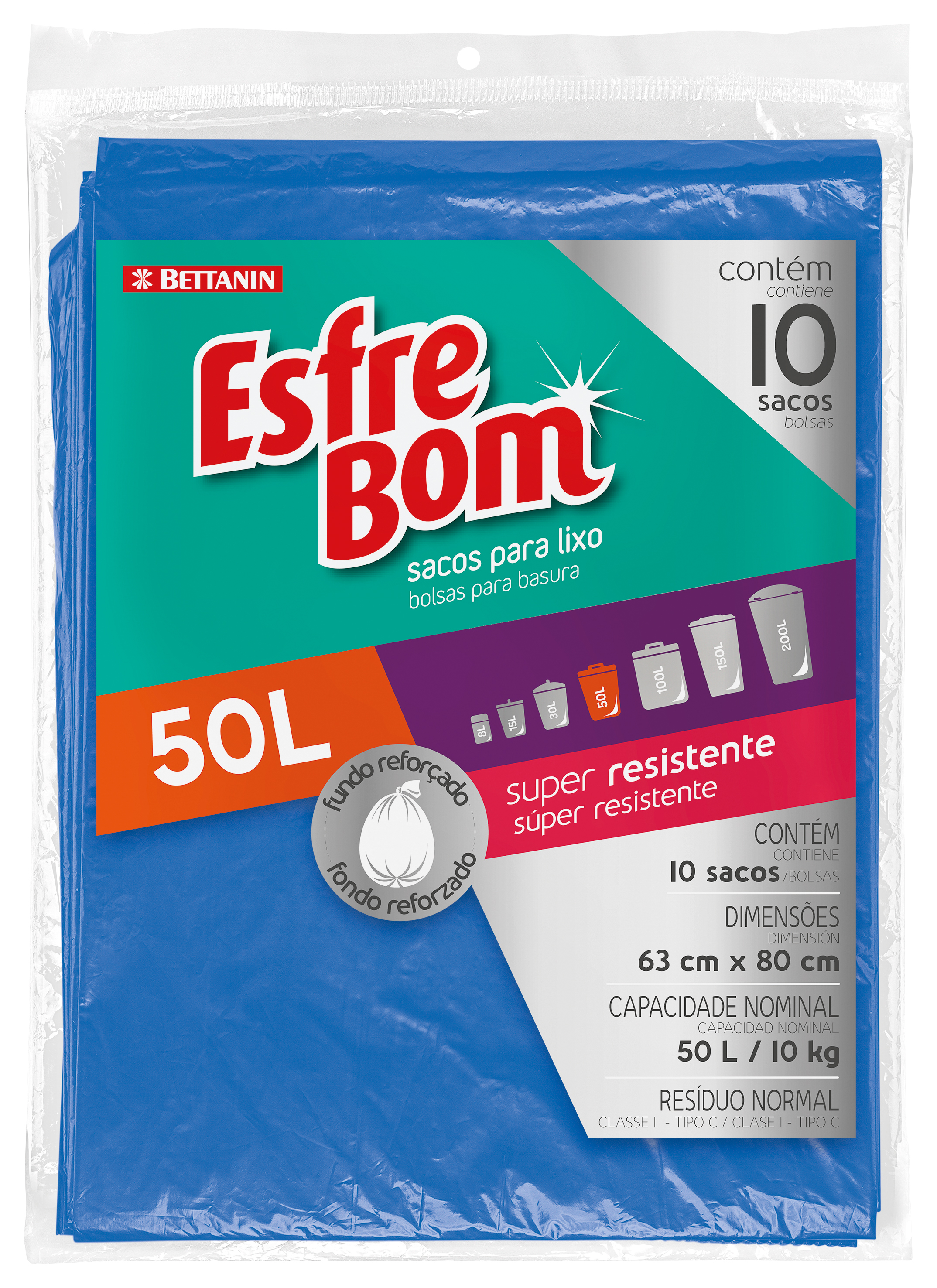 SACO PARA LIXO ALMOFADA ESFREBOM AZUL 50LT 10 SACOS