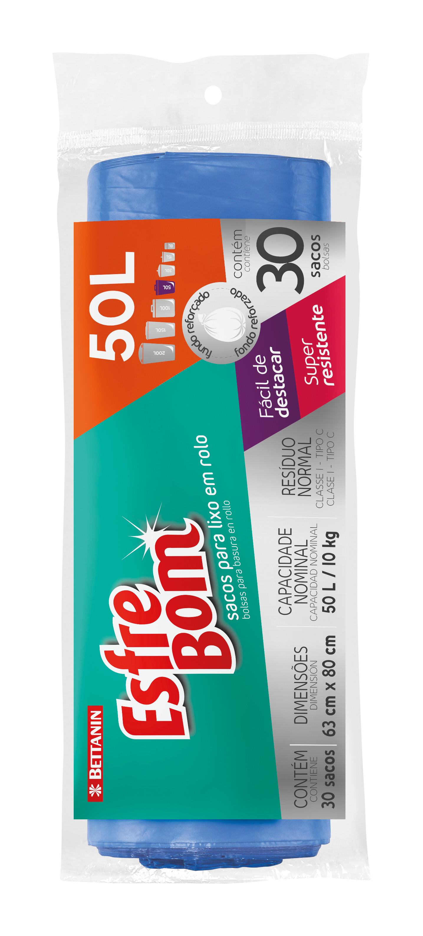 SACO PARA LIXO EM ROLO ESFREBOM AZUL 50LT 30 SACOS