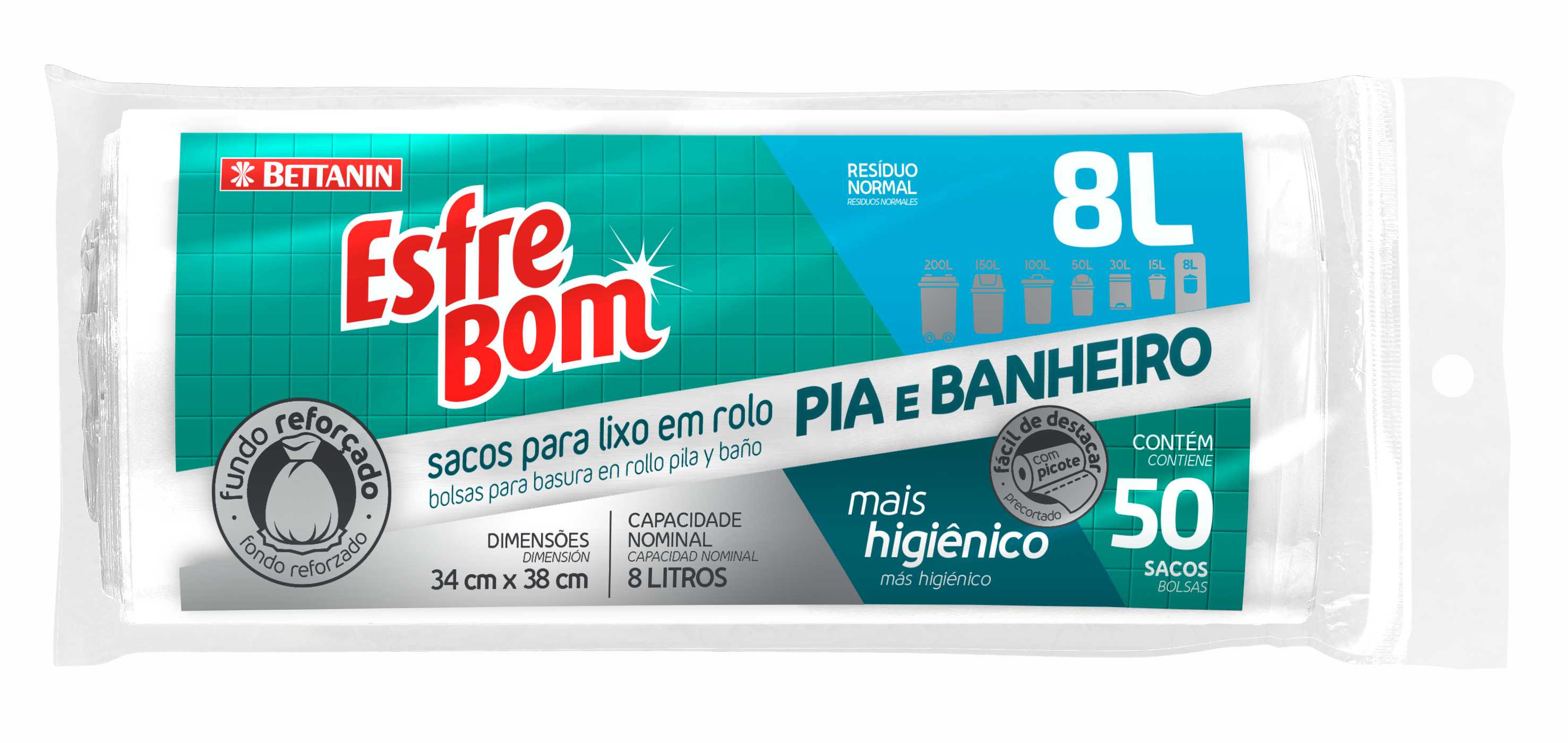 SACO PARA LIXO EM ROLO ESFREBOM PIA E BANHEIRO 8LT 50 SACOS