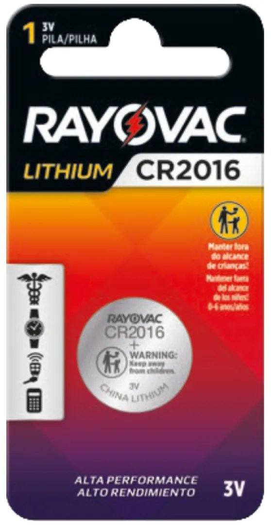 PILHA RAYOVAC ELETRÔNICA LITHIUM CR2016 COM 1 UND