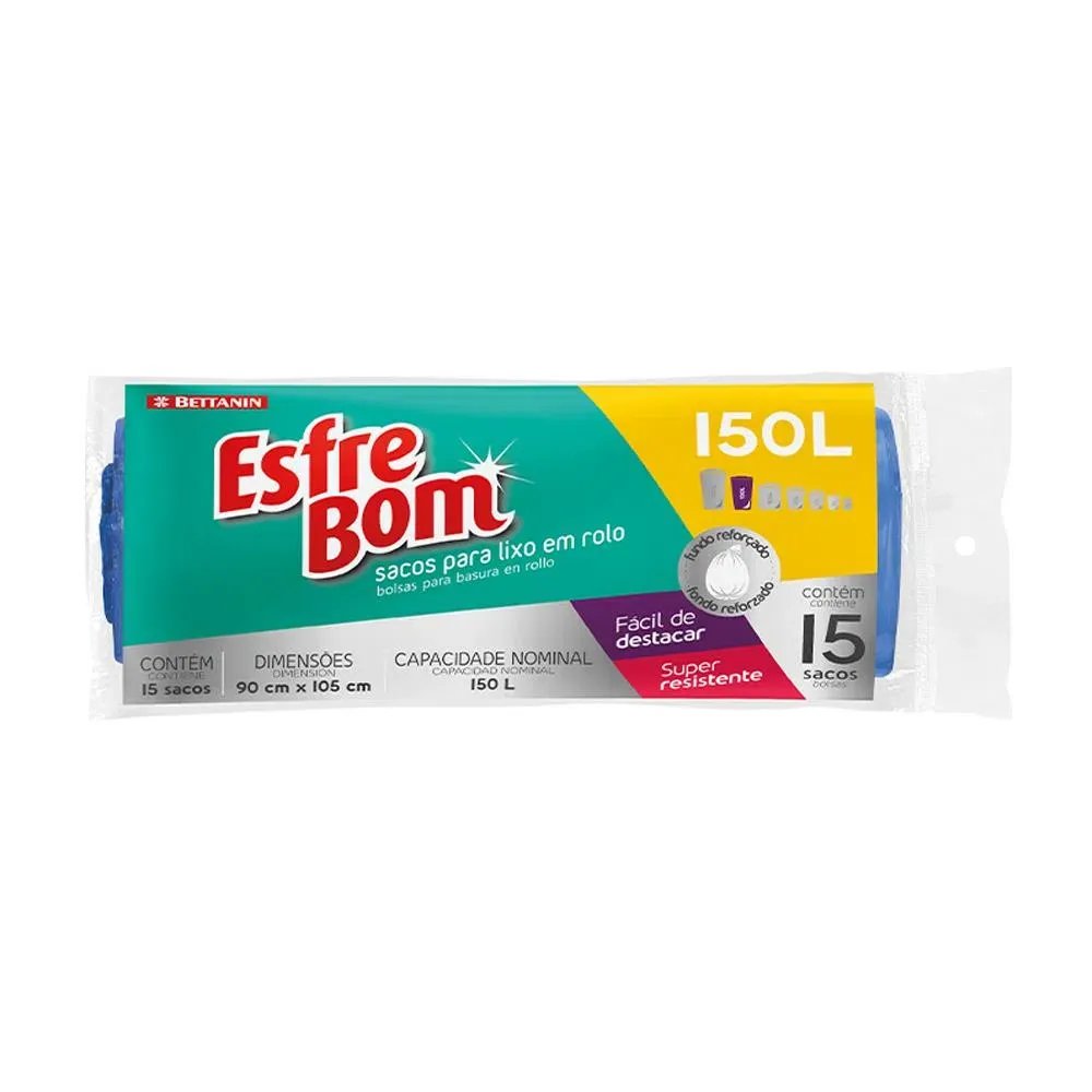 SACO PARA LIXO EM ROLO ESFREBOM 150 LITROS 15 SACOS