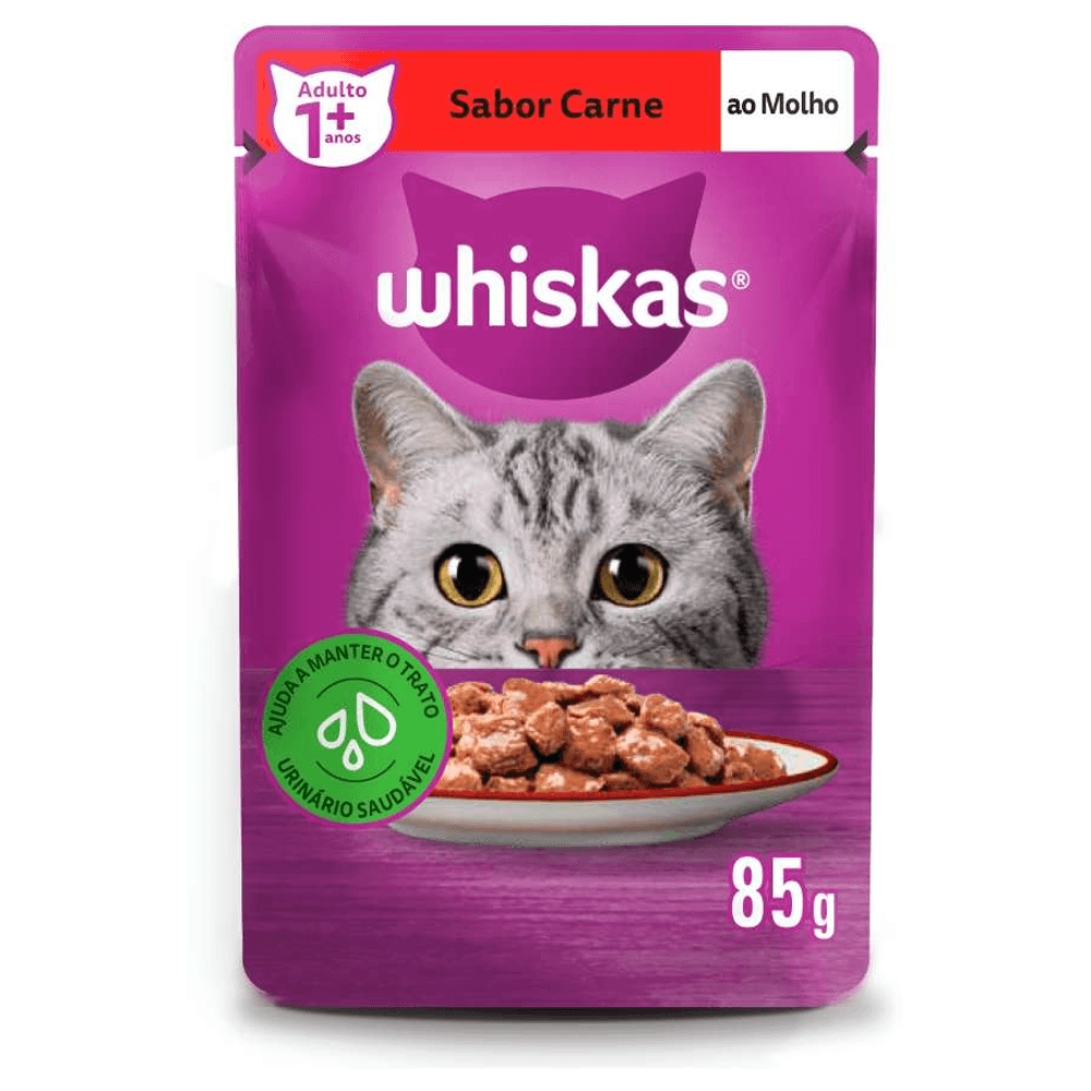 WHISKAS ADULTO SACHÊ CARNE AO MOLHO 85G