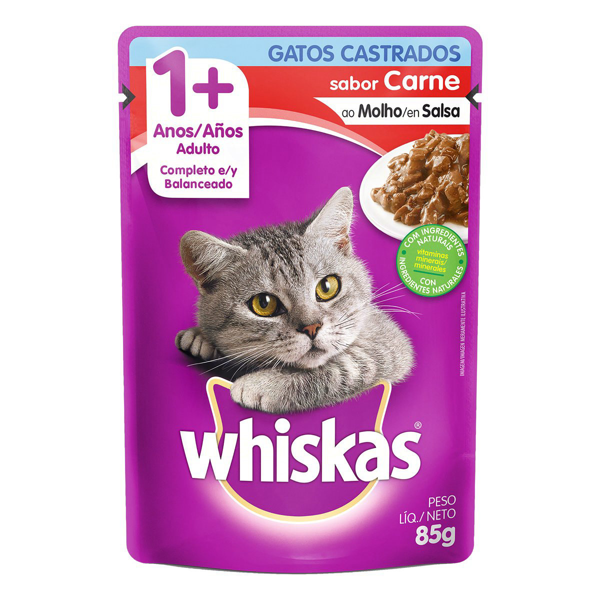 WHISKAS ADULTO SACHÊ CASTRADO CARNE 85G