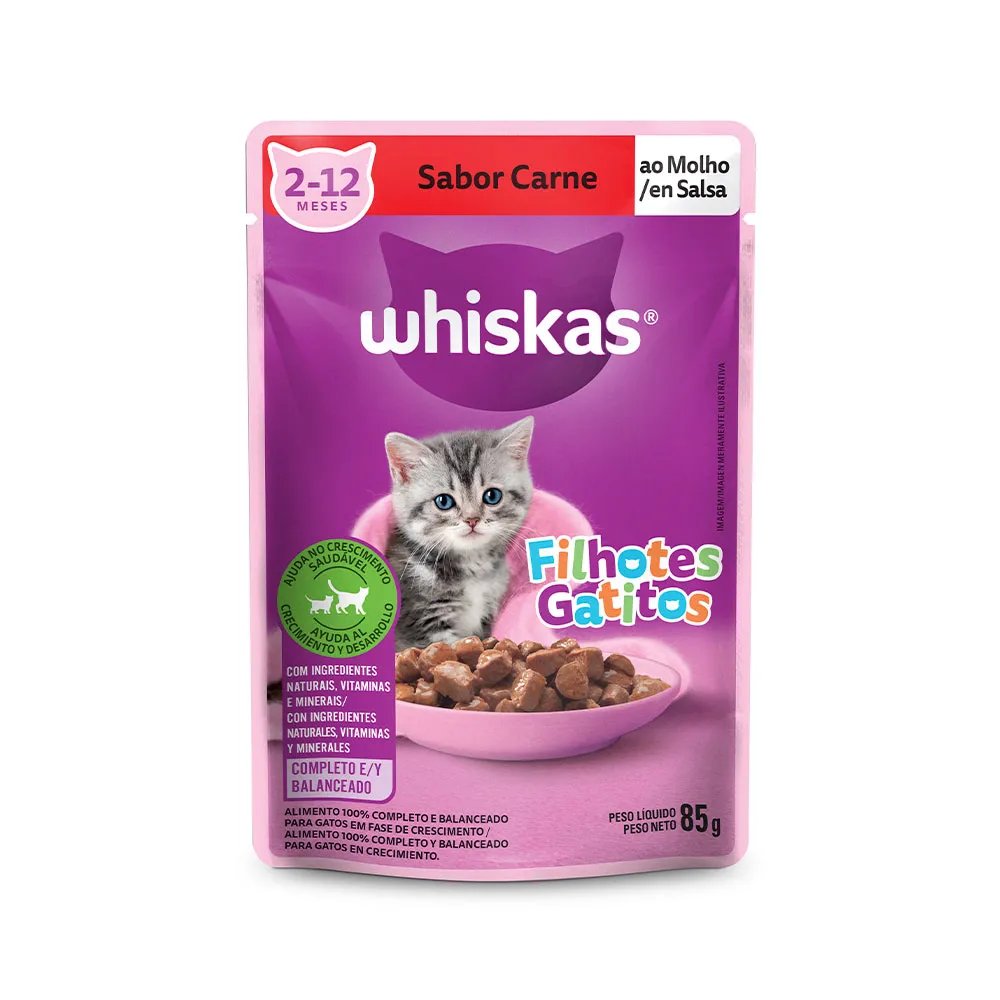WHISKAS FILHOTE SACHÊ CARNE AO MOLHO 85G