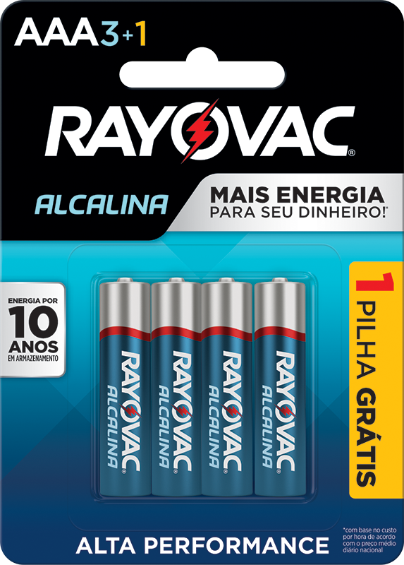 PILHA RAYOVAC ALCALINA AAA PALITO COM 4 LV4 PG3