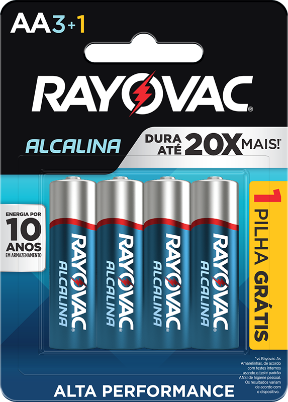 PILHA RAYOVAC ALCALINA AA PEQUENA COM 4 LV4 PG3