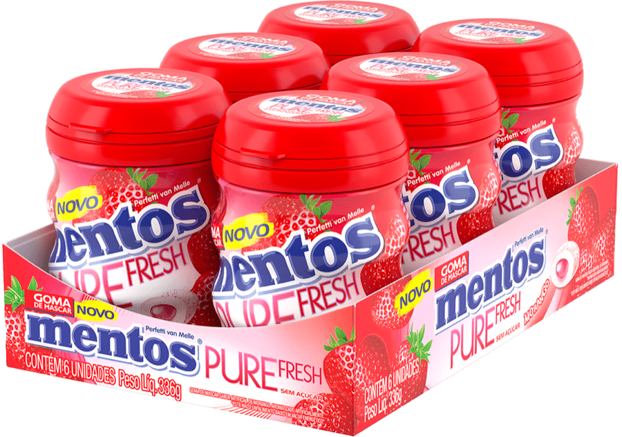 MENTOS GARRAFA PURE FRESH 6X56G MORANGO 336G