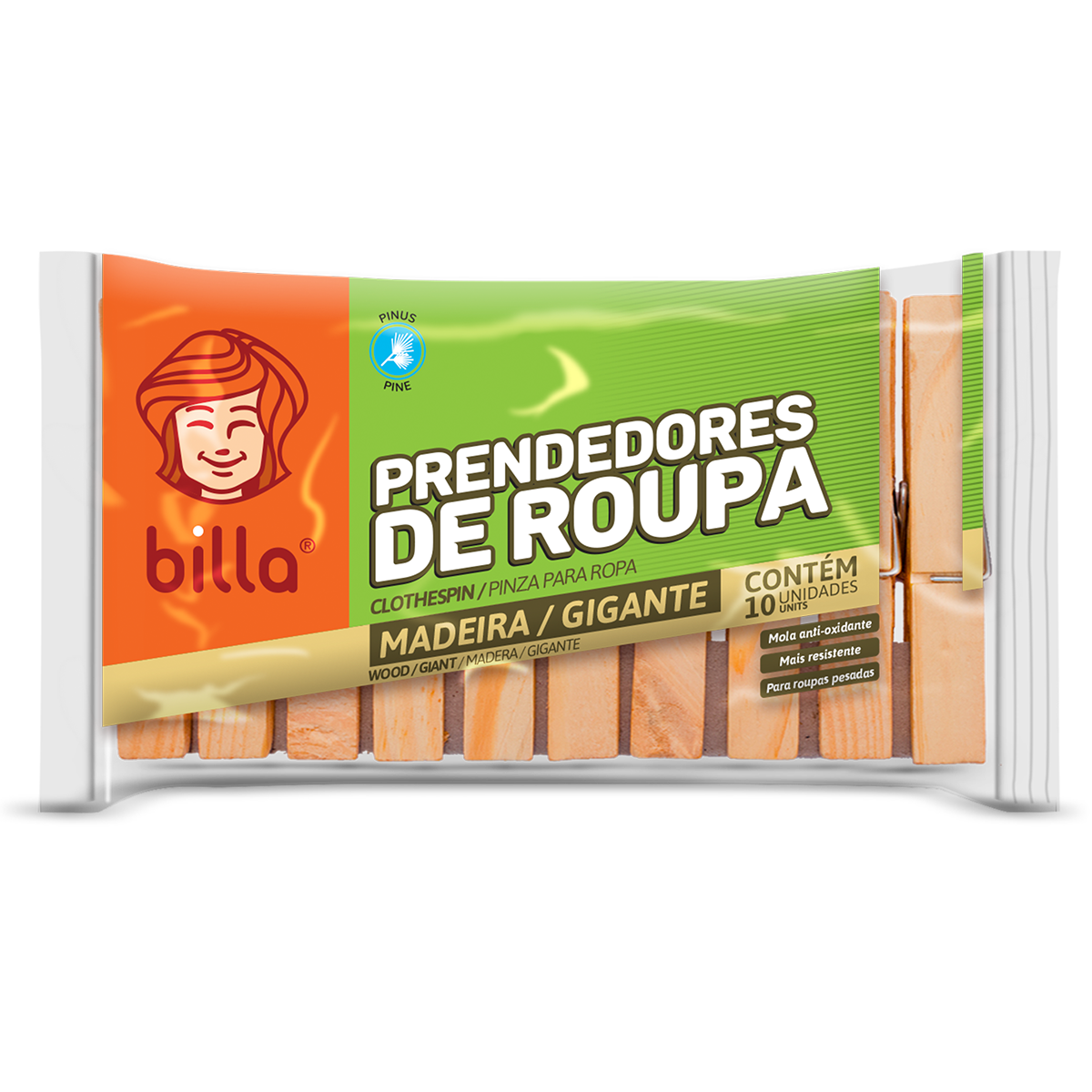 PRENDEDOR DE ROUPA BILLA COM 10 UNI MADE