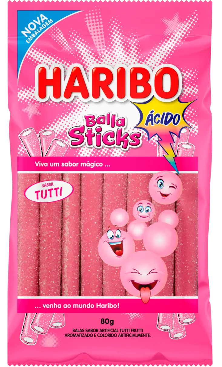 *BALA STICKS HARIBO TUTTI FRUTTI ÁCIDO 80G