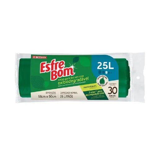 *SACO PARA LIXO EM ROLO ESFREBOM BIODEGRADÁVEL 25 LITROS 30 SACOS