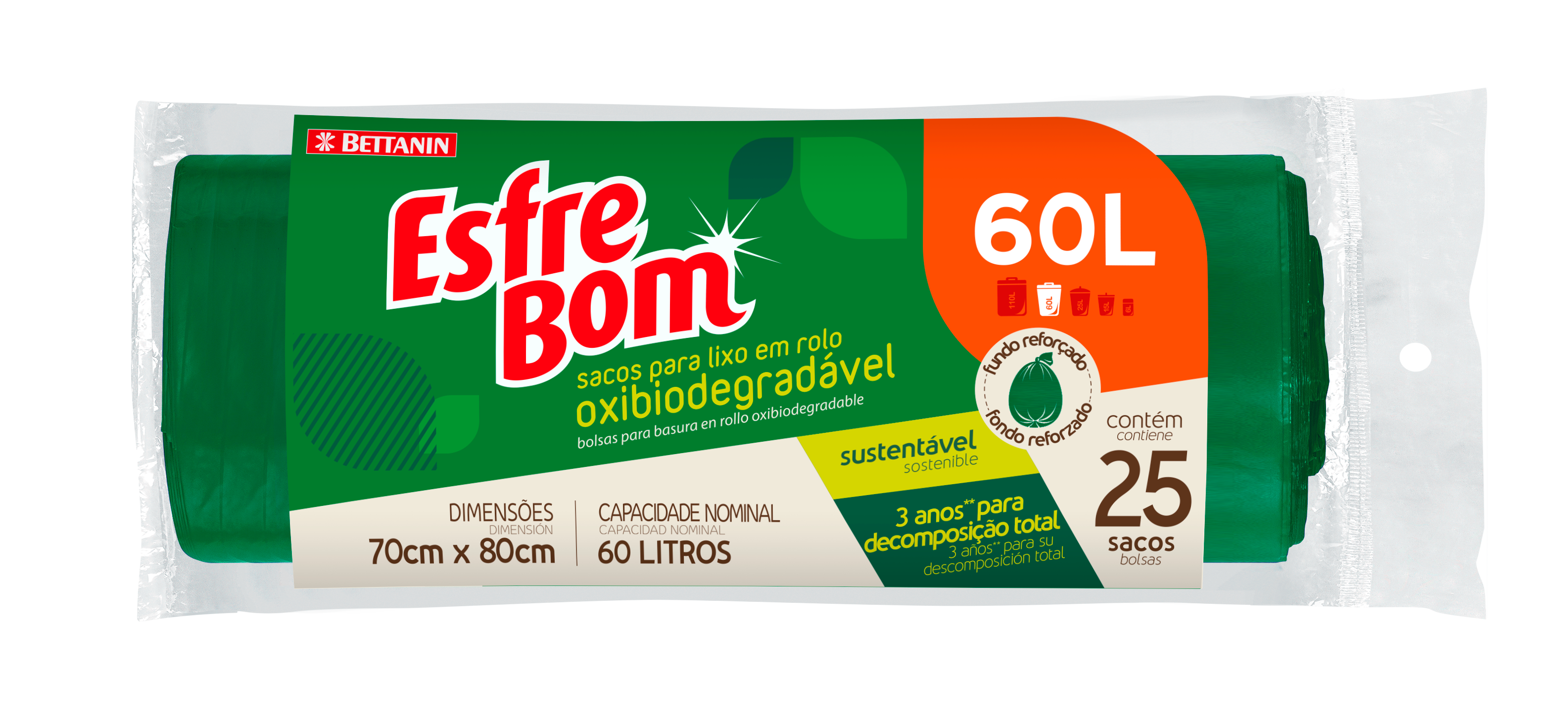 *SACO PARA LIXO EM ROLO ESFREBOM BIODEGRADÁVEL 60 LITROS 25 SACOS