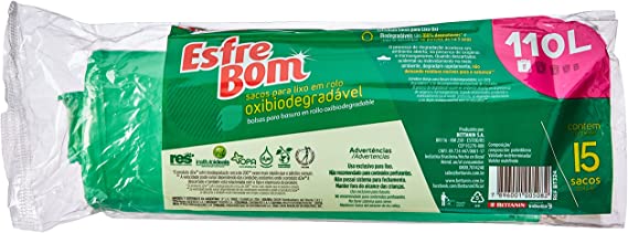 *SACO PARA LIXO EM ROLO ESFREBOM BIODEGRADÁVEL 110 LITROS 15 SACOS