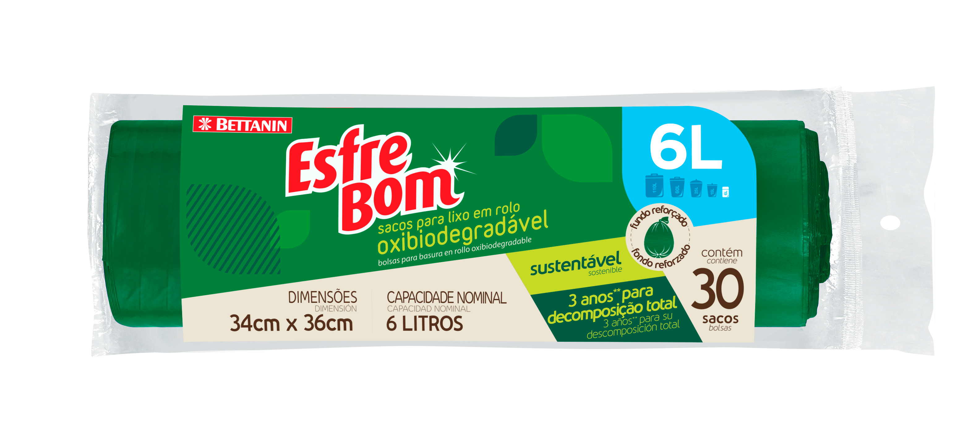*SACO PARA LIXO EM ROLO ESFREBOM BIODEGRADÁVEL 6 LITROS 30 SACOS