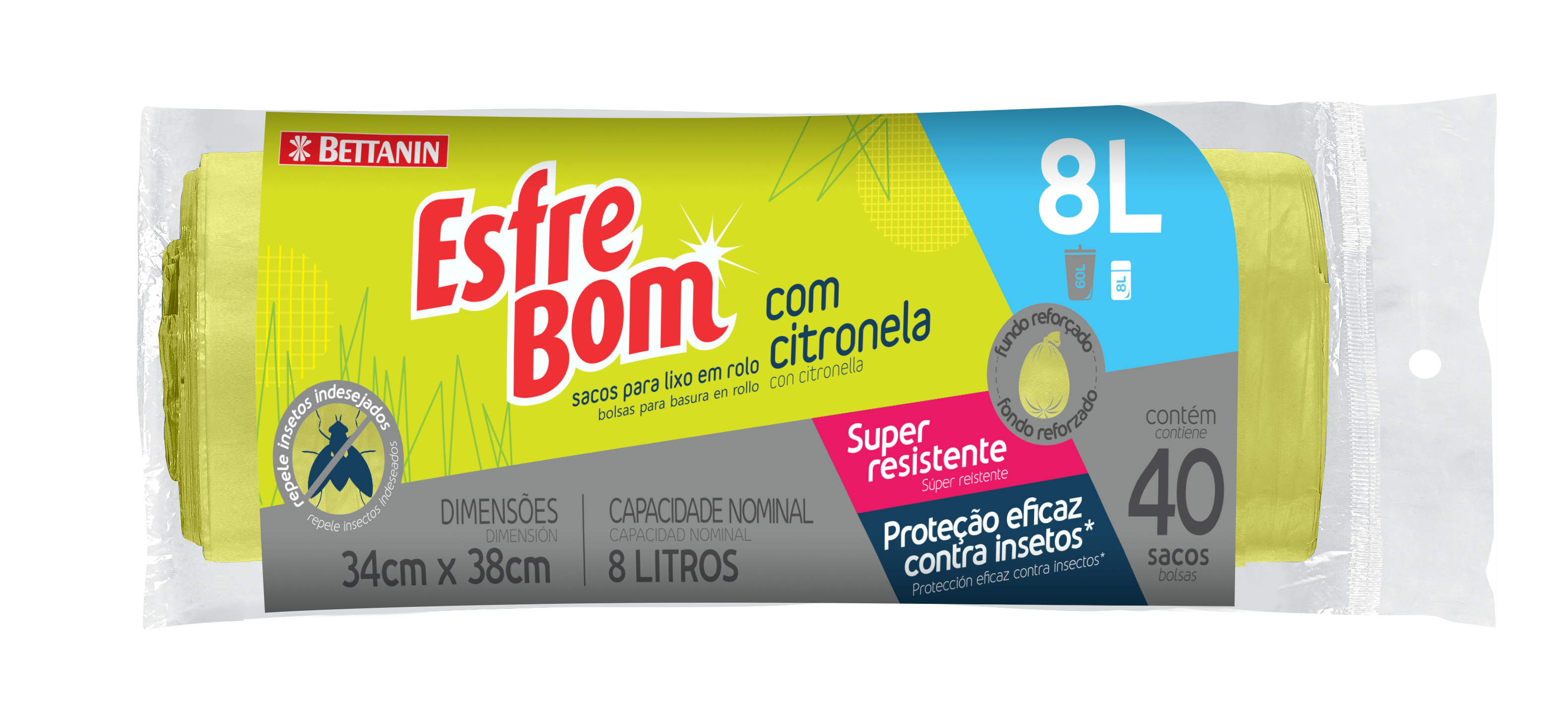 *SACO PARA LIXO EM ROLO ESFREBOM COM CITRONELA 8 LITROS 40 SACOS
