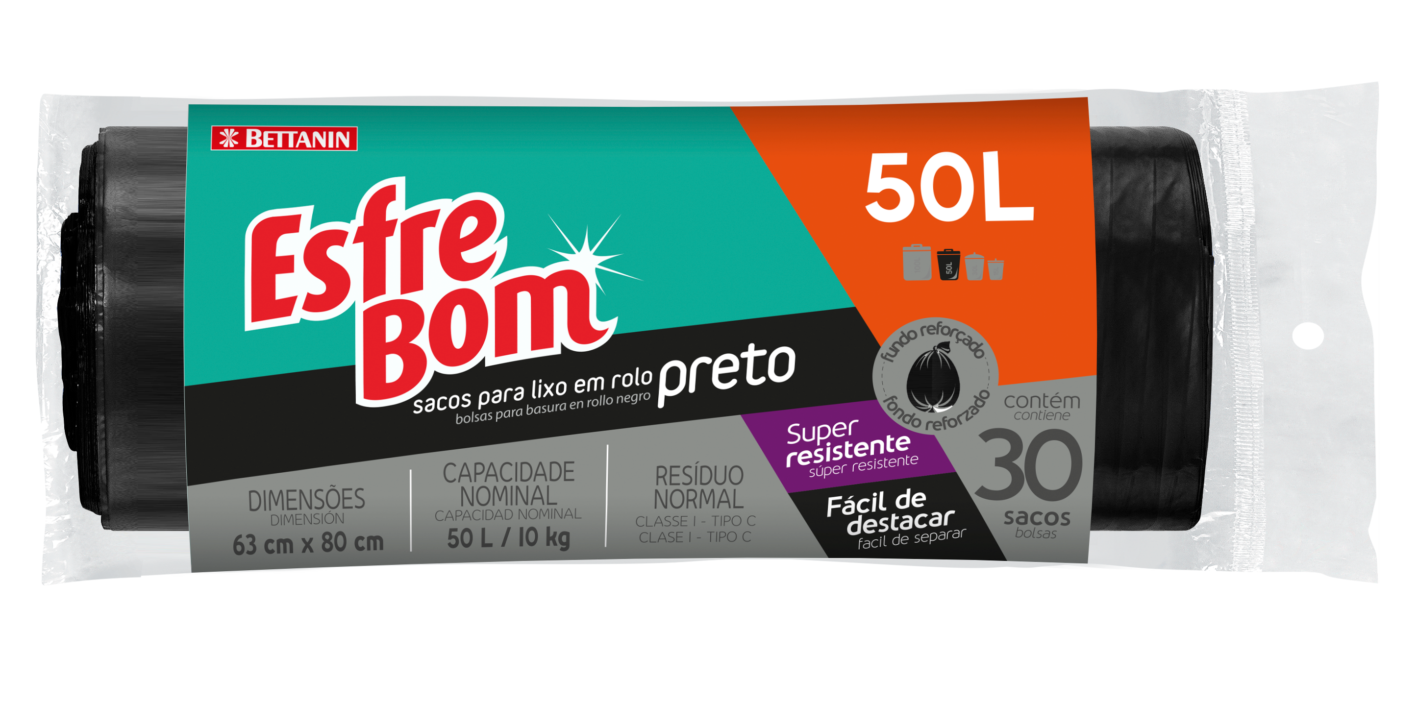 *SACO PARA LIXO EM ROLO ESFREBOM PRETO 50 LITROS 30 SACOS