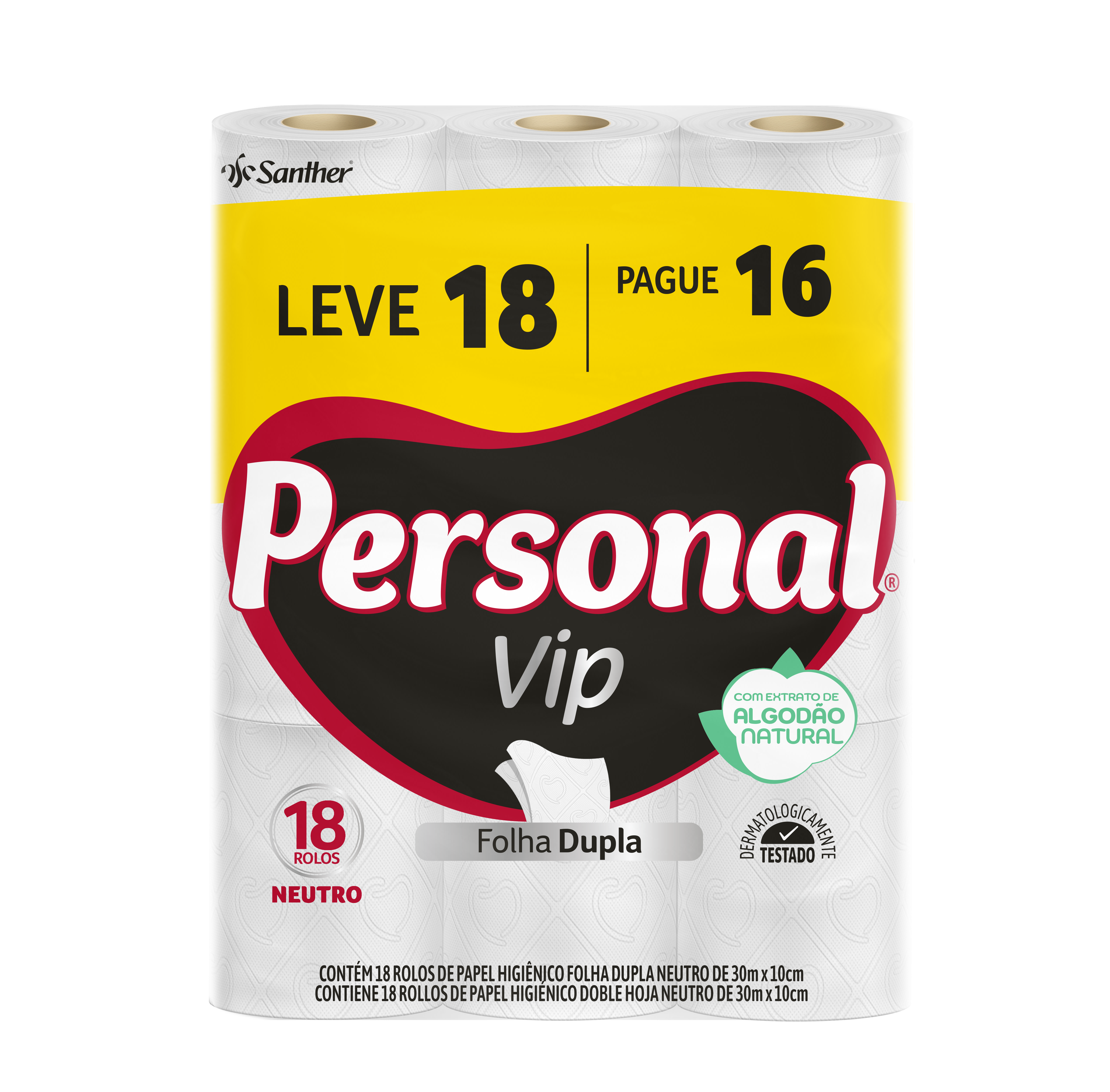 PAPEL HIGIÊNICO PERSONAL VIP NEUTRO LV18 PG16 18X30M