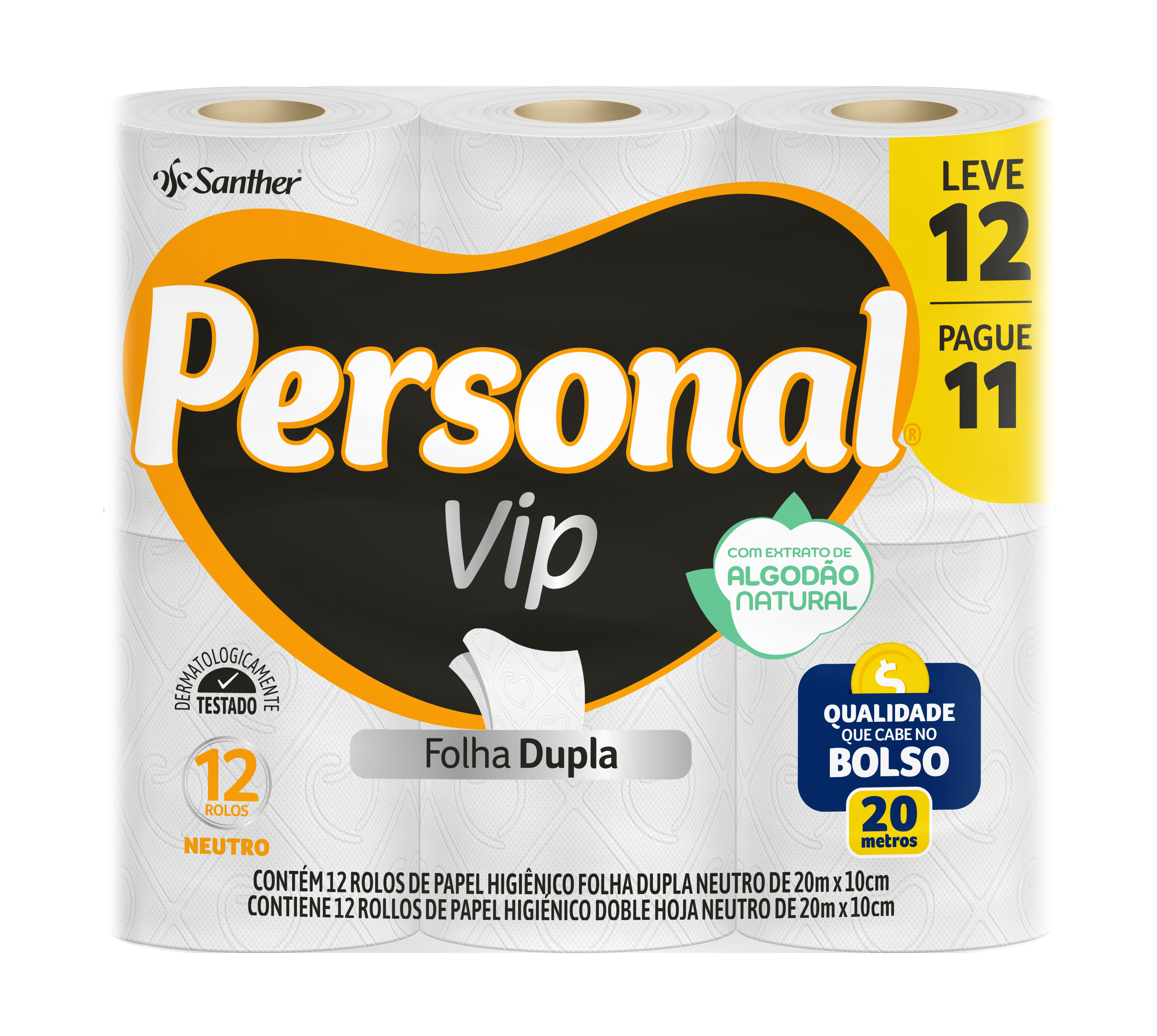PAPEL HIGIÊNICO PERSONAL VIP NEUTRO LV12 PG11 12X20M
