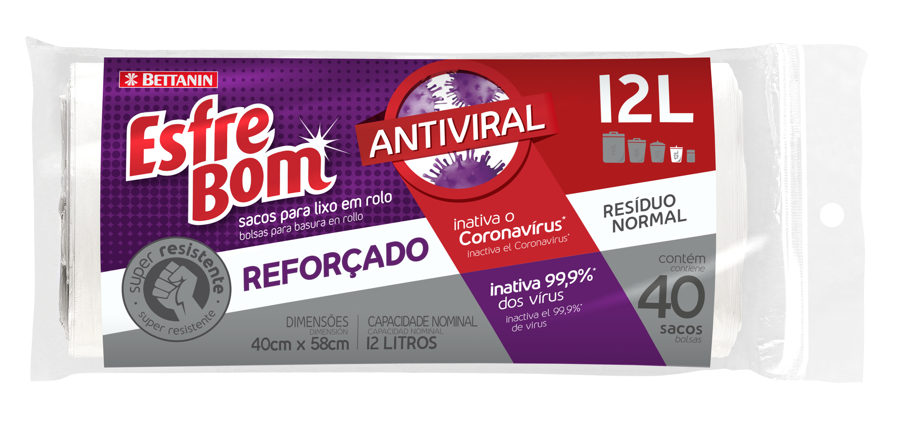 *SACO PARA LIXO EM ROLO ESFREBOM ANTIVIRAL 12 LITROS 40 SACOS