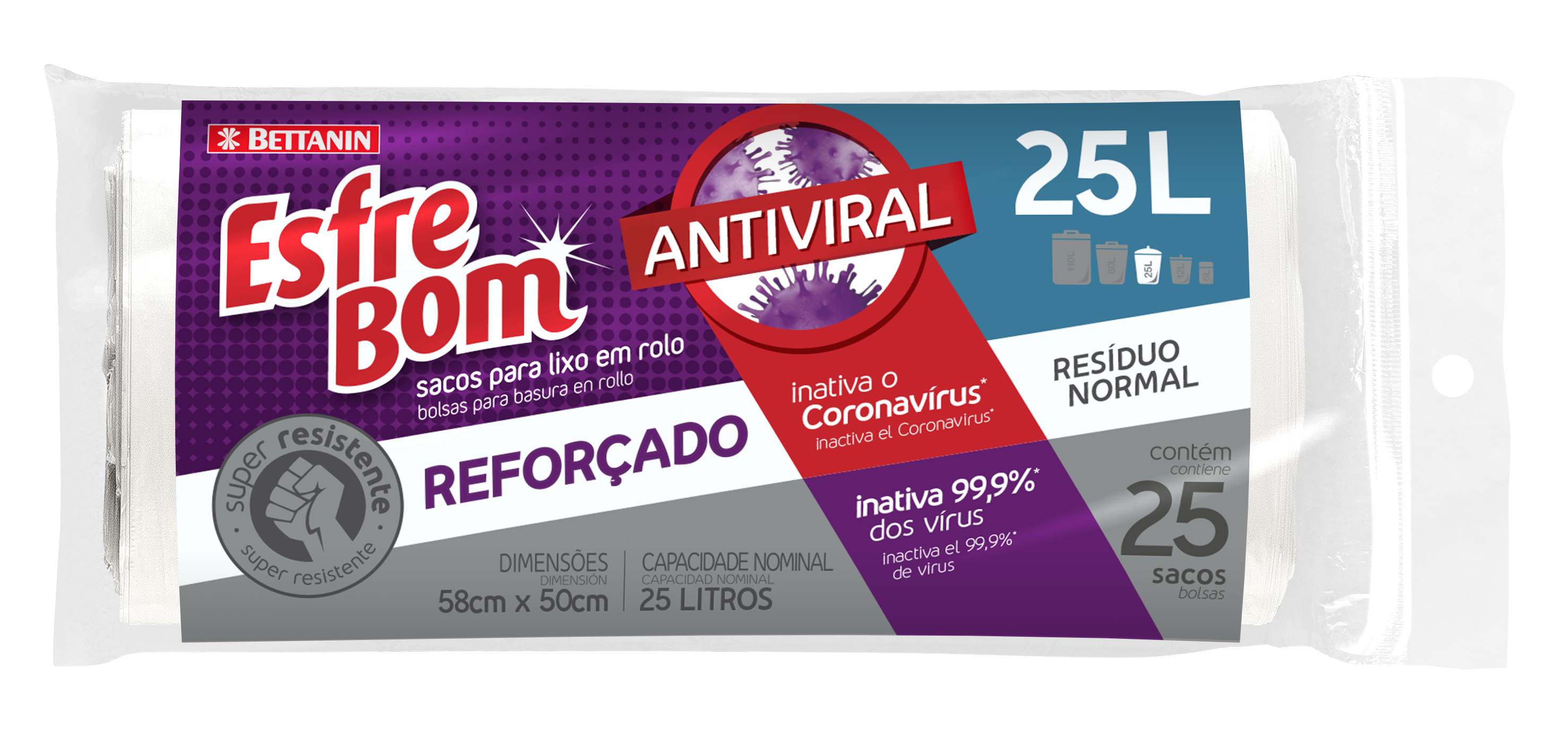 *SACO PARA LIXO EM ROLO ESFREBOM ANTIVIRAL 25 LITROS 25 SACOS