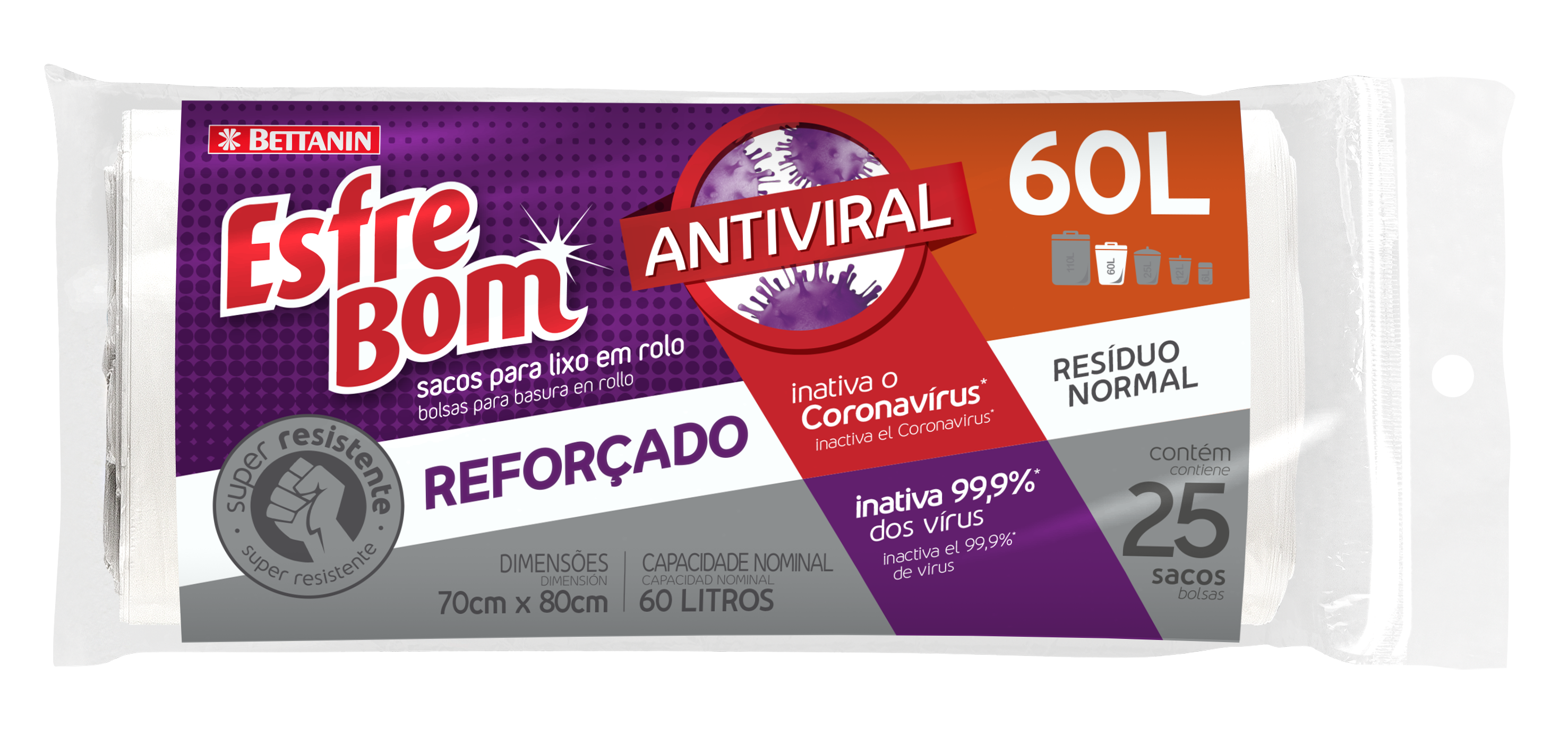 *SACO PARA LIXO EM ROLO ESFREBOM ANTIVIRAL 60 LITROS 25 SACOS