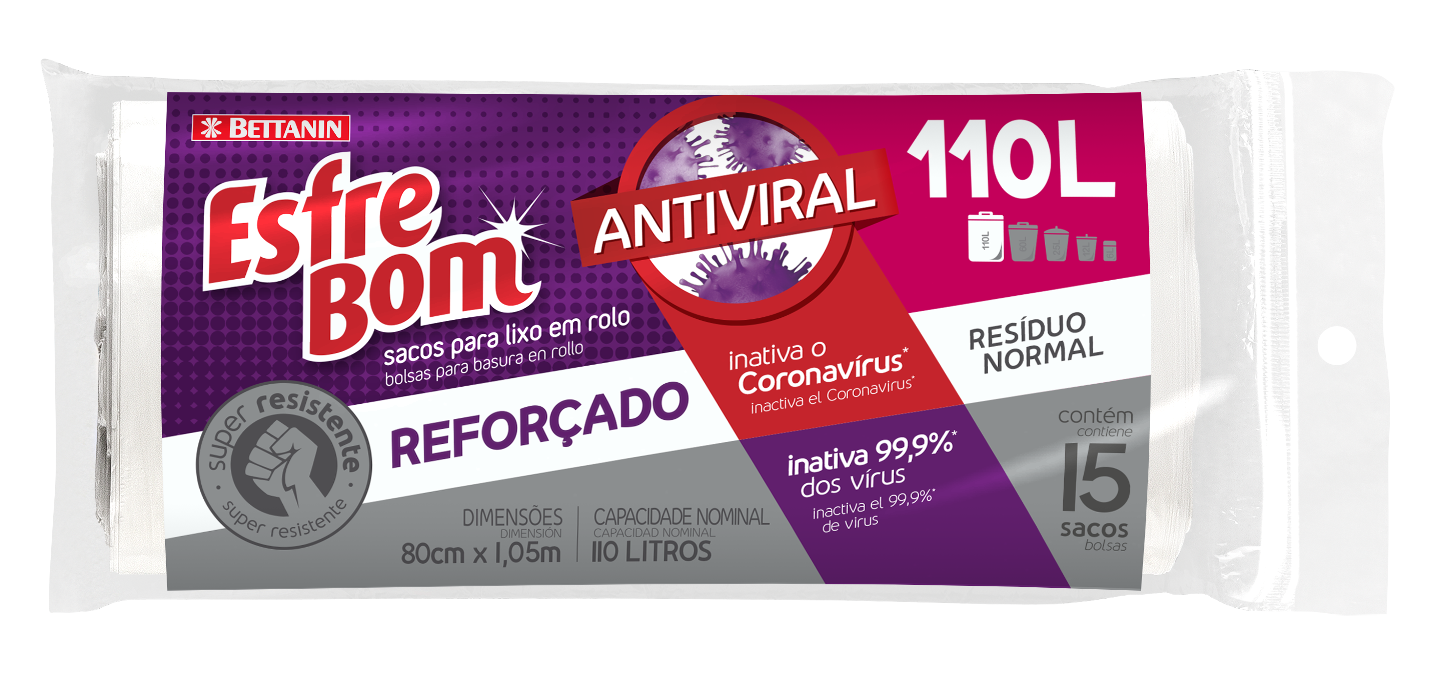 *SACO PARA LIXO EM ROLO ESFREBOM ANTIVIRAL 110 LITROS 15 SACOS