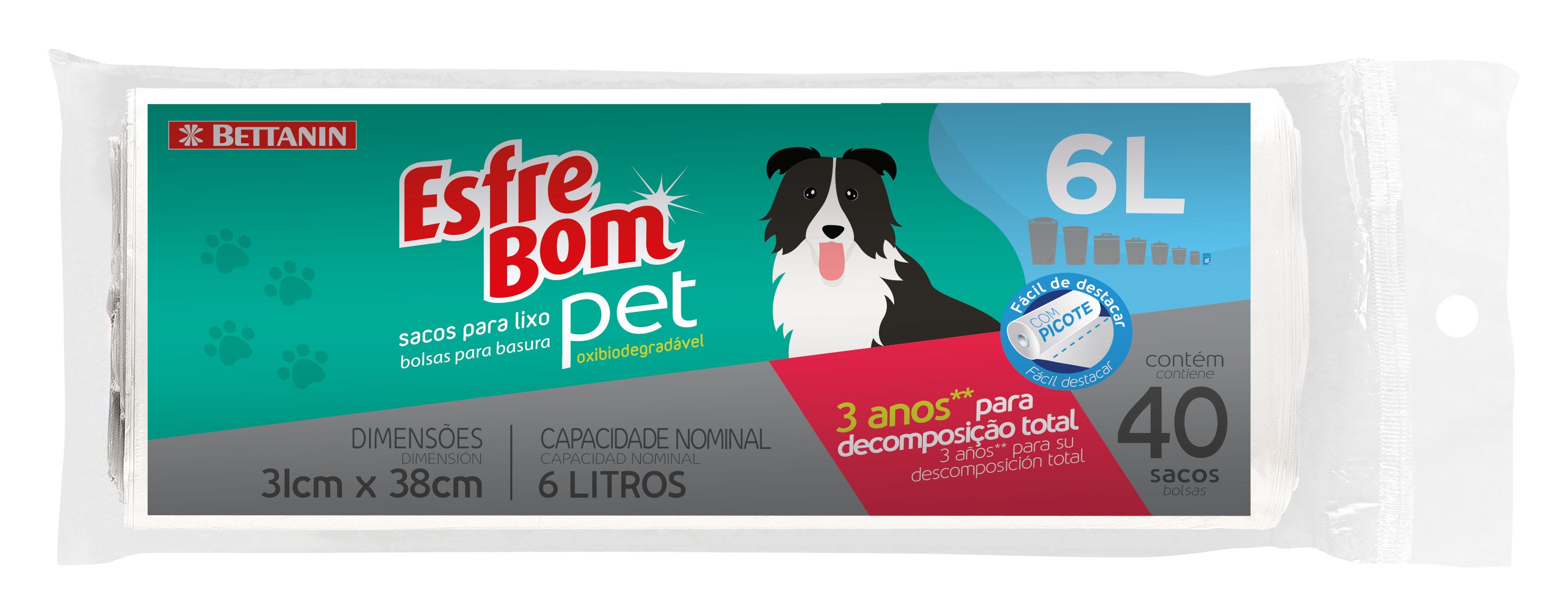 SACO PARA LIXO EM ROLO ESFREBOM PET 6 LITROS 40 SACOS