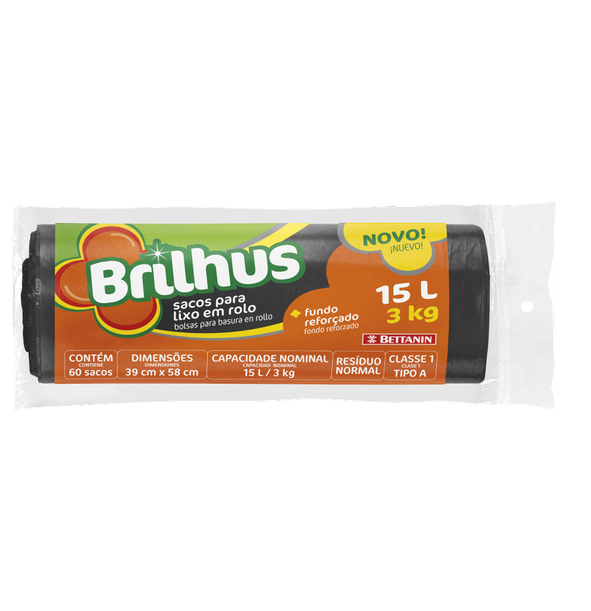 SACO PARA LIXO EM ROLO BRILHUS 15LT 40 SACOS