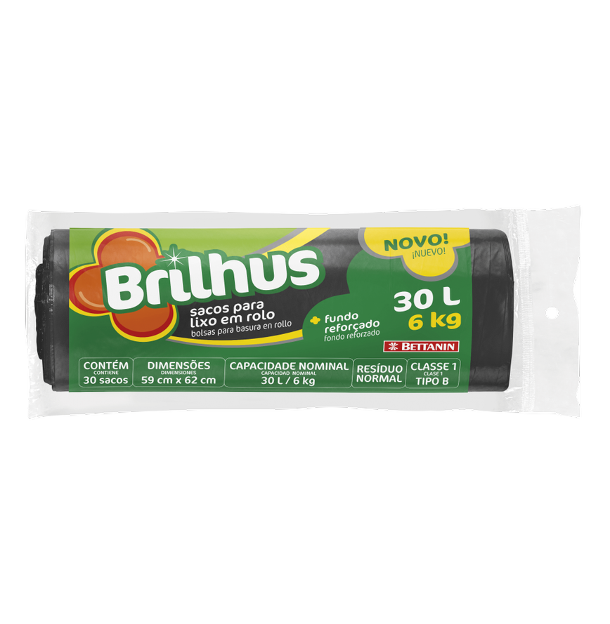 SACO PARA LIXO EM ROLO BRILHUS 30LT 30 SACOS