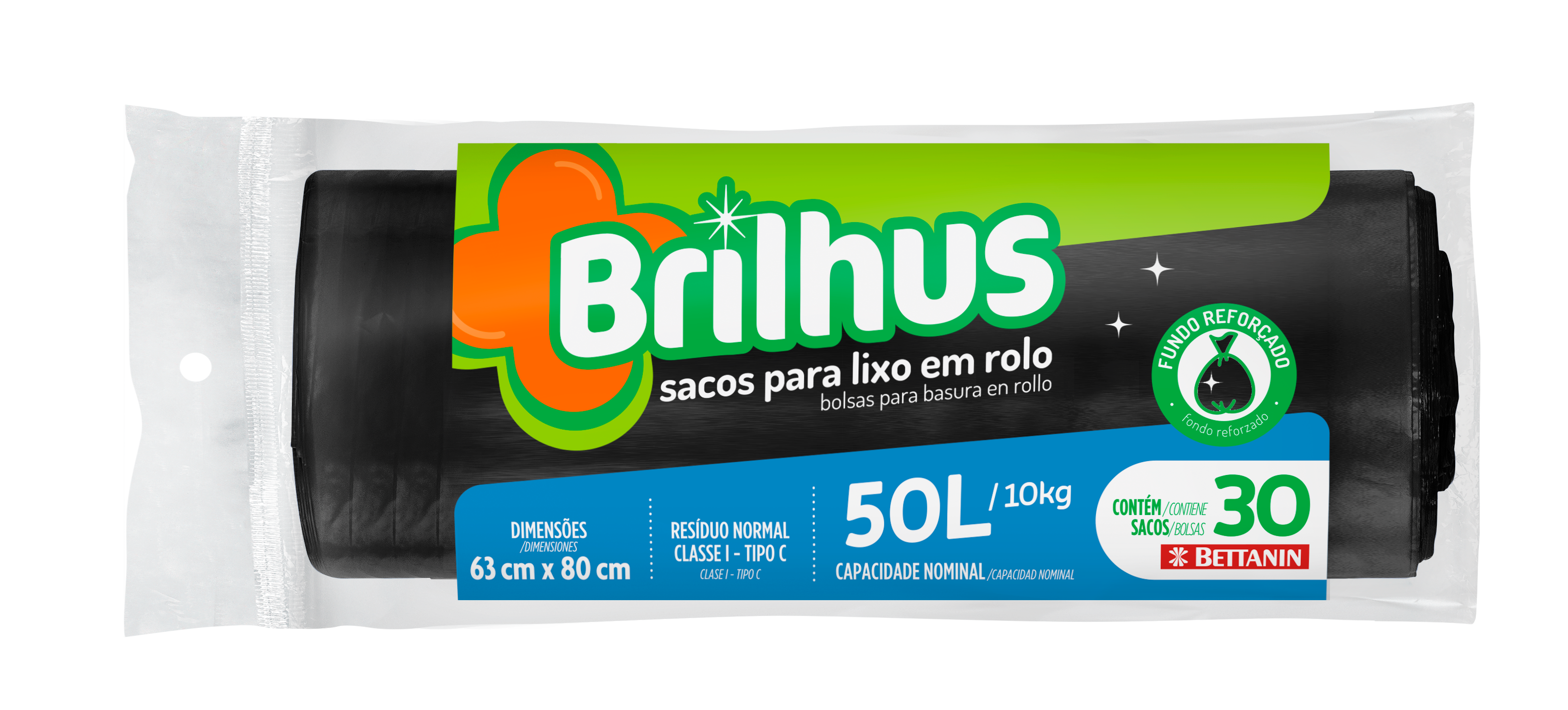 SACO PARA LIXO EM ROLO BRILHUS 50LT 30 SACOS