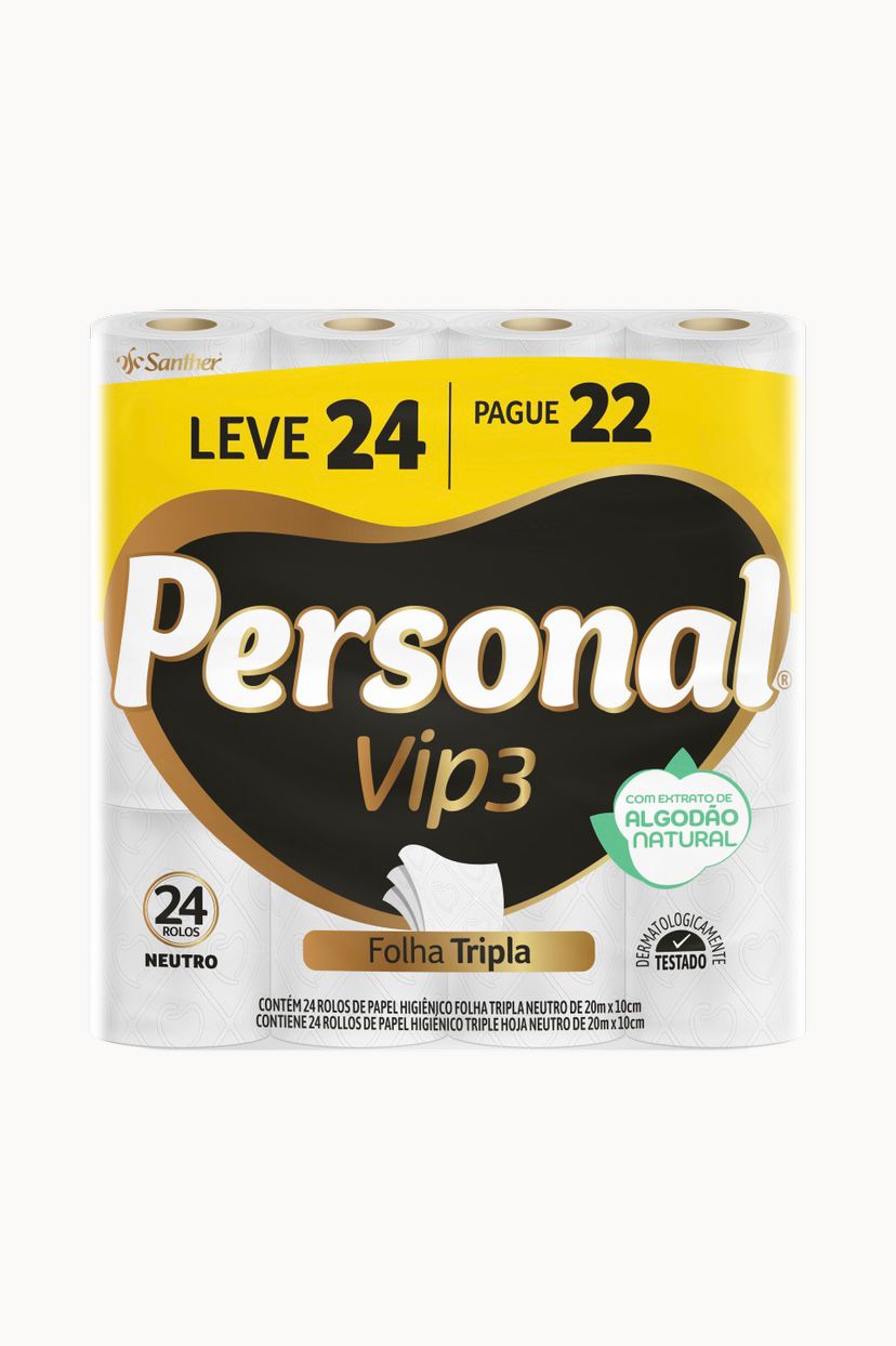 PAPEL HIGIÊNICO PERSONAL VIP NEUTRO FOLHA TRIPLA LV24 PG22 24X20M