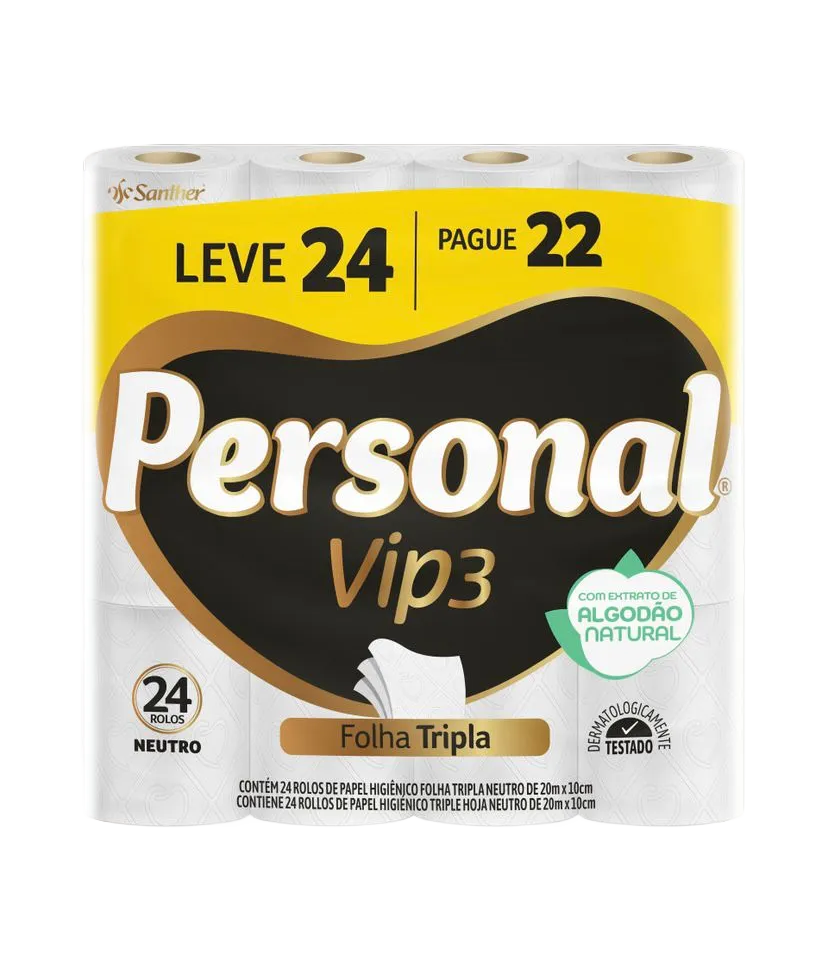 PAPEL HIGIÊNICO PERSONAL VIP NEUTRO FOLHA TRIPLA LV24 PG22 24X20M