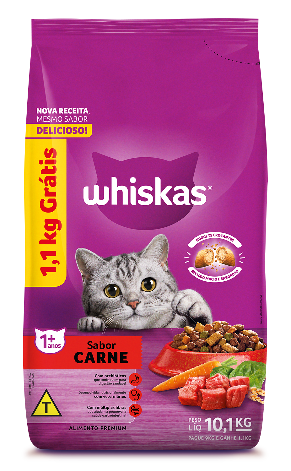 WHISKAS ADULTO CARNE LV10,1KG E PG10KG