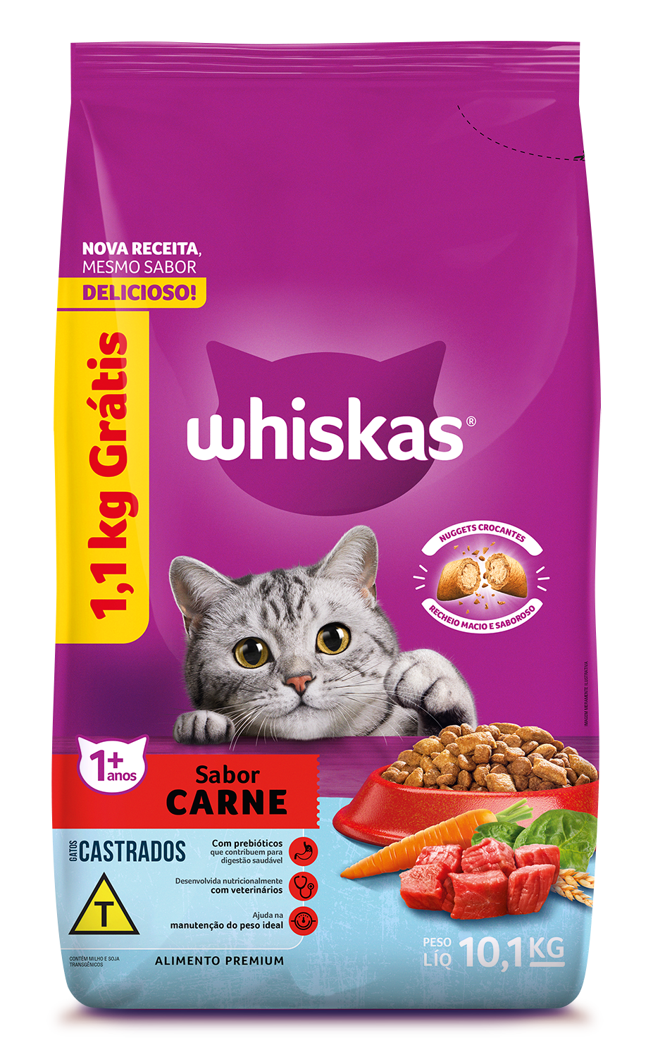 WHISKAS GATOS CASTRADOS CARNE LV10,1KG E PG10KG