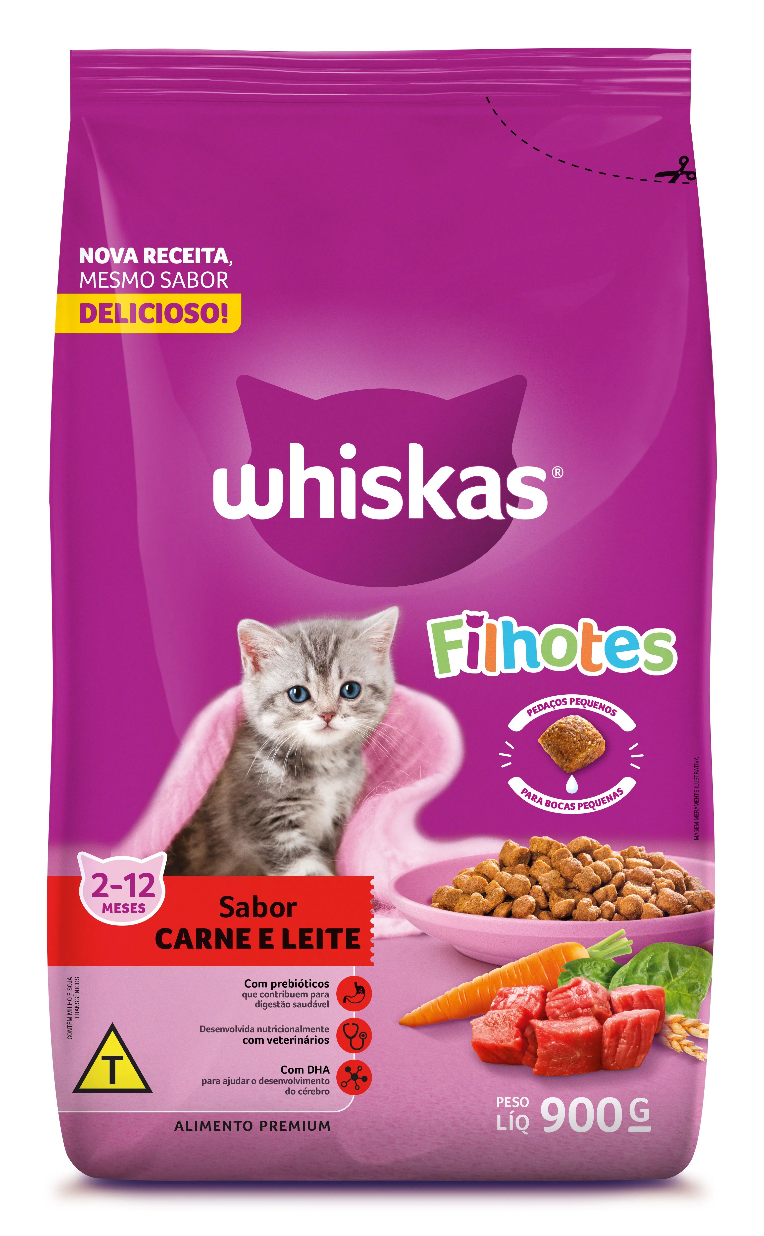 WHISKAS FILHOTE CARNE E LEITE 900G