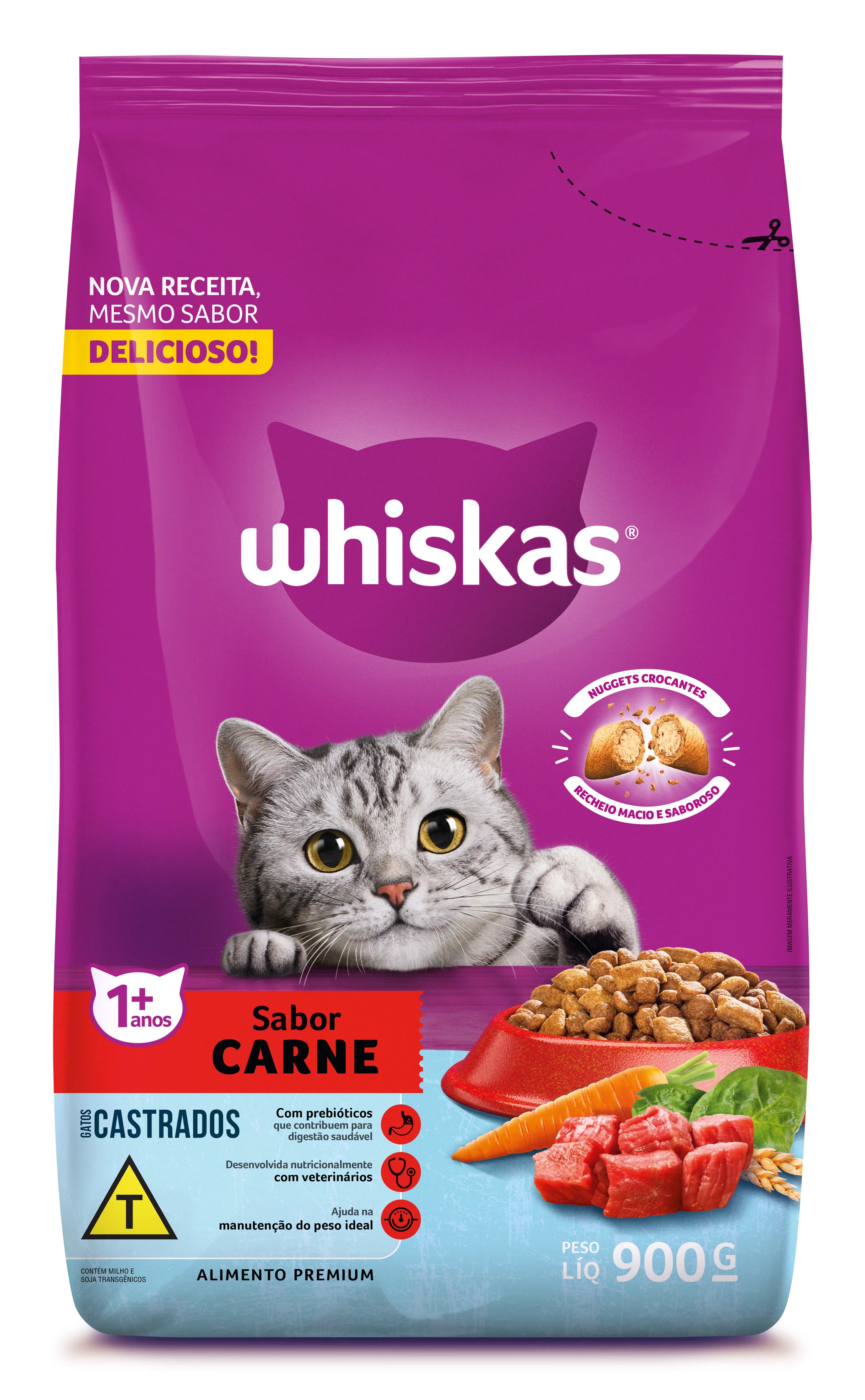 WHISKAS CASTRADO CARNE 900G