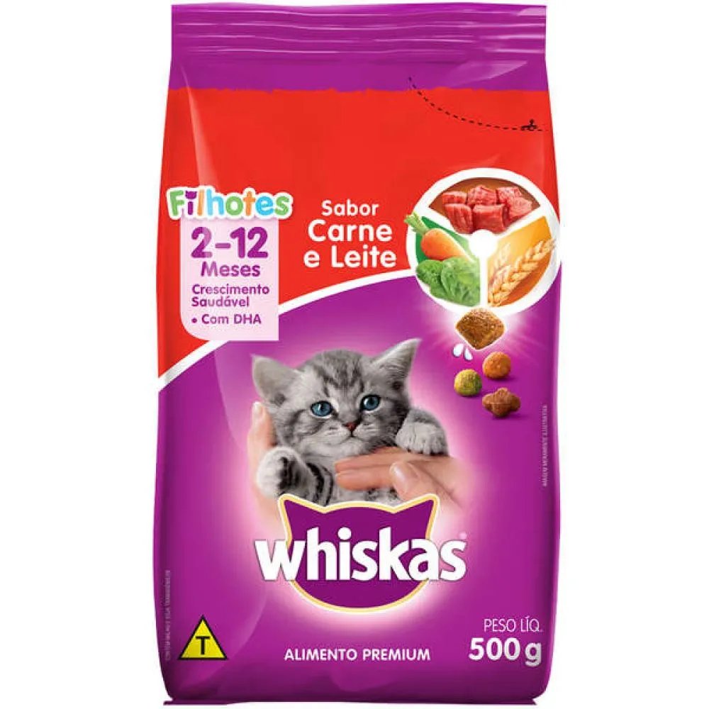 WHISKAS FILHOTES CARNE E LEITE 500G