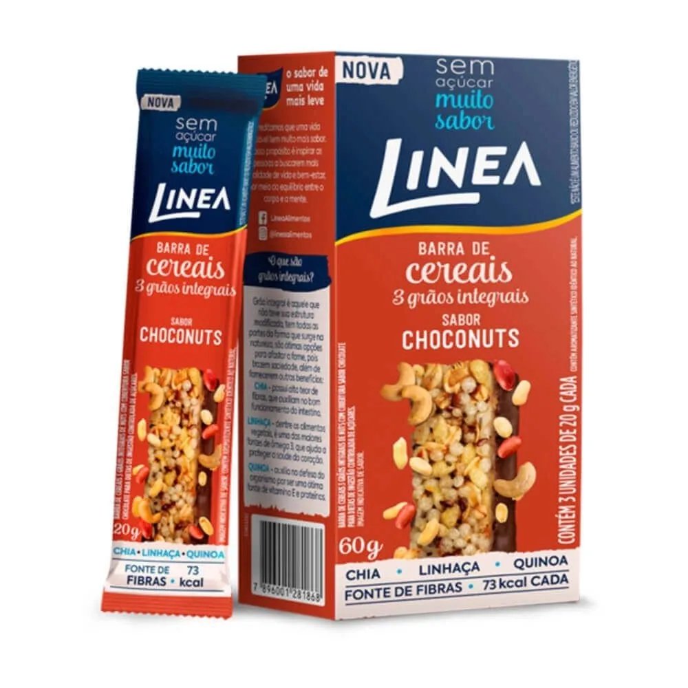 BARRA DE CEREAIS LINEA NUTS COM CHOCOLATE 3X20G