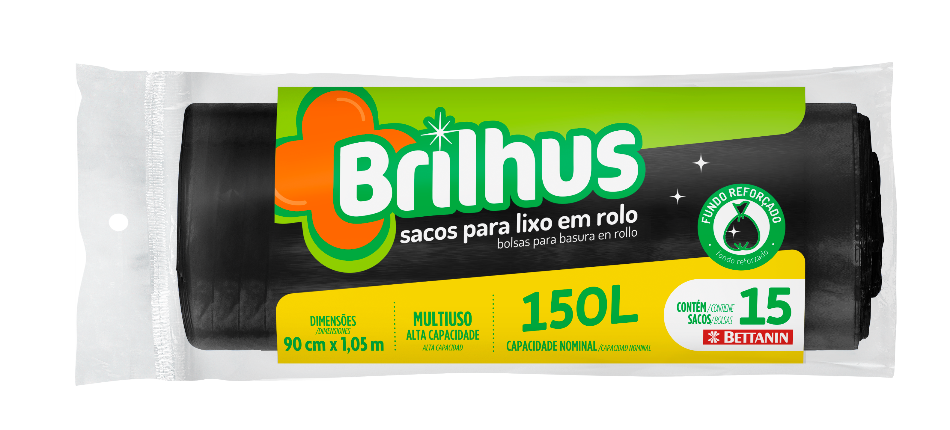 SACO PARA LIXO EM ROLO BRILHUS 150LT 15 SACOS