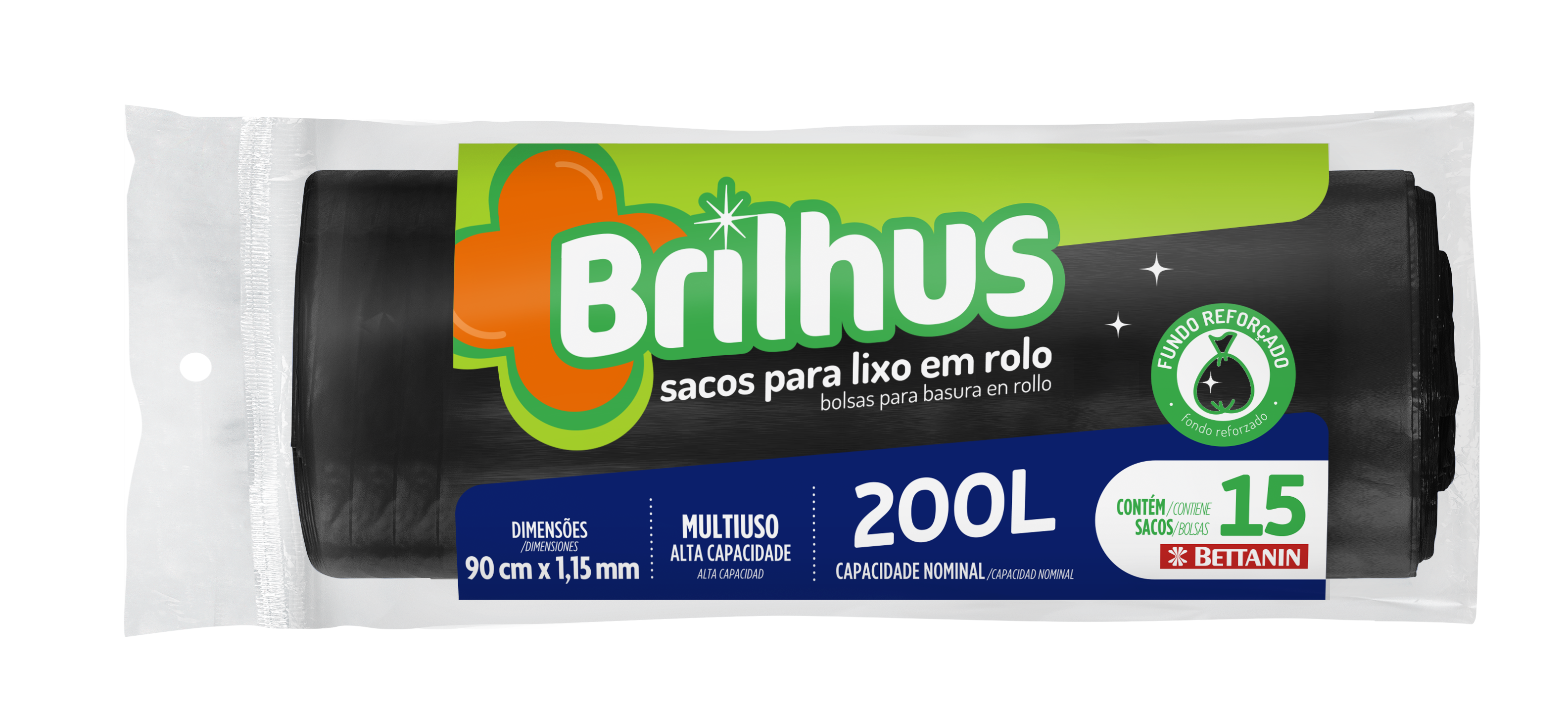 SACO PARA LIXO EM ROLO BRILHUS 200LT 15 SACOS