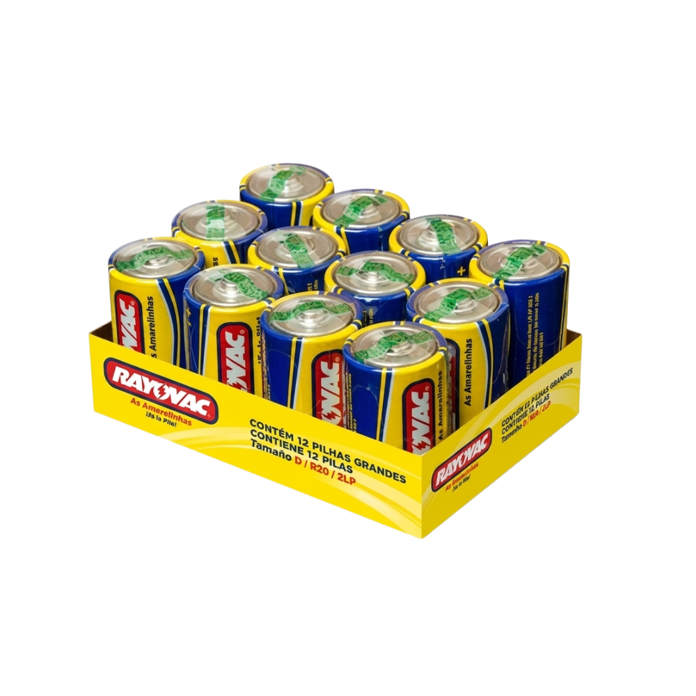 PILHA RAYOVAC D ZINCO GRANDE COM 12 UND