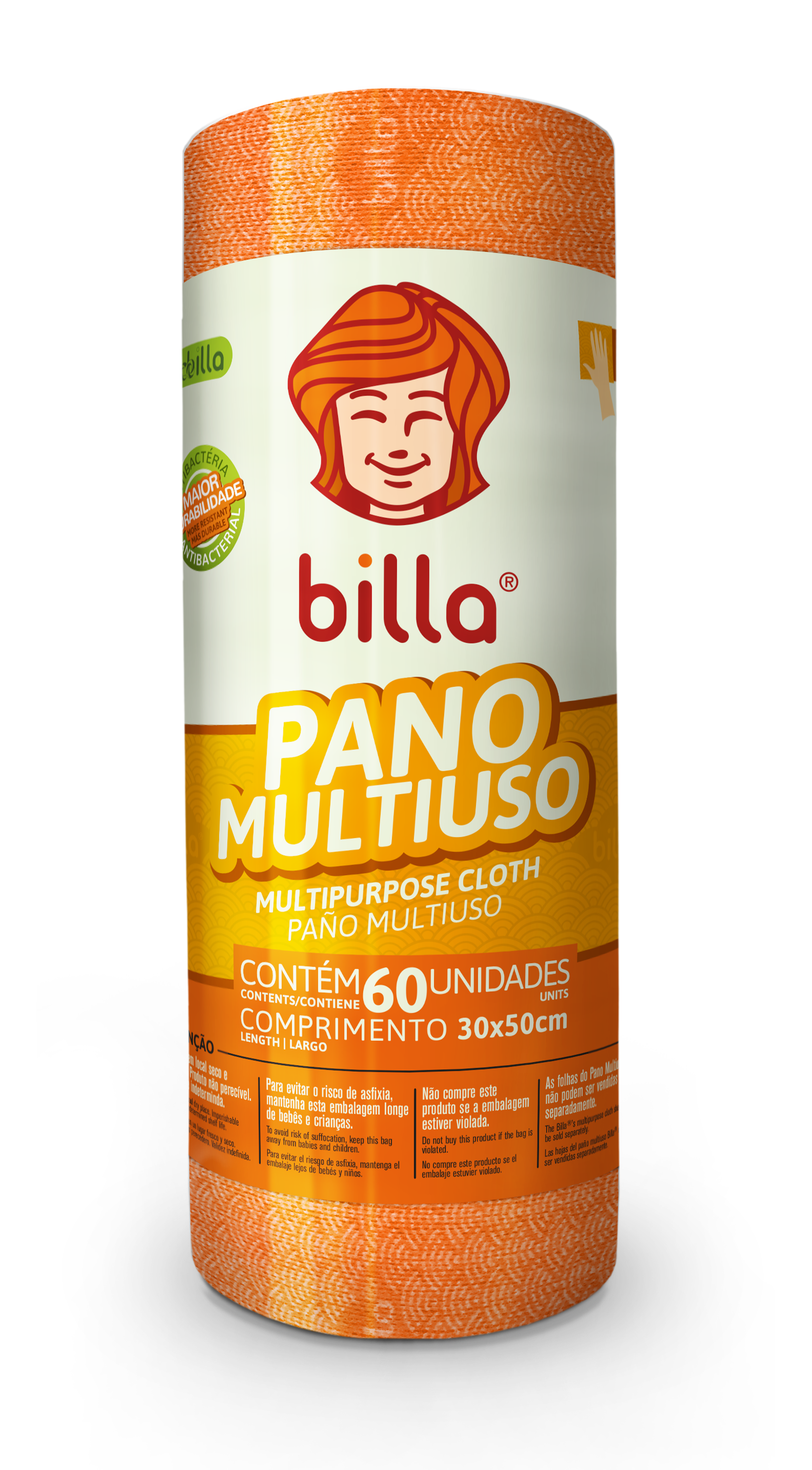 *PANO MULTIUSO BILLA LARANJA COM 60
