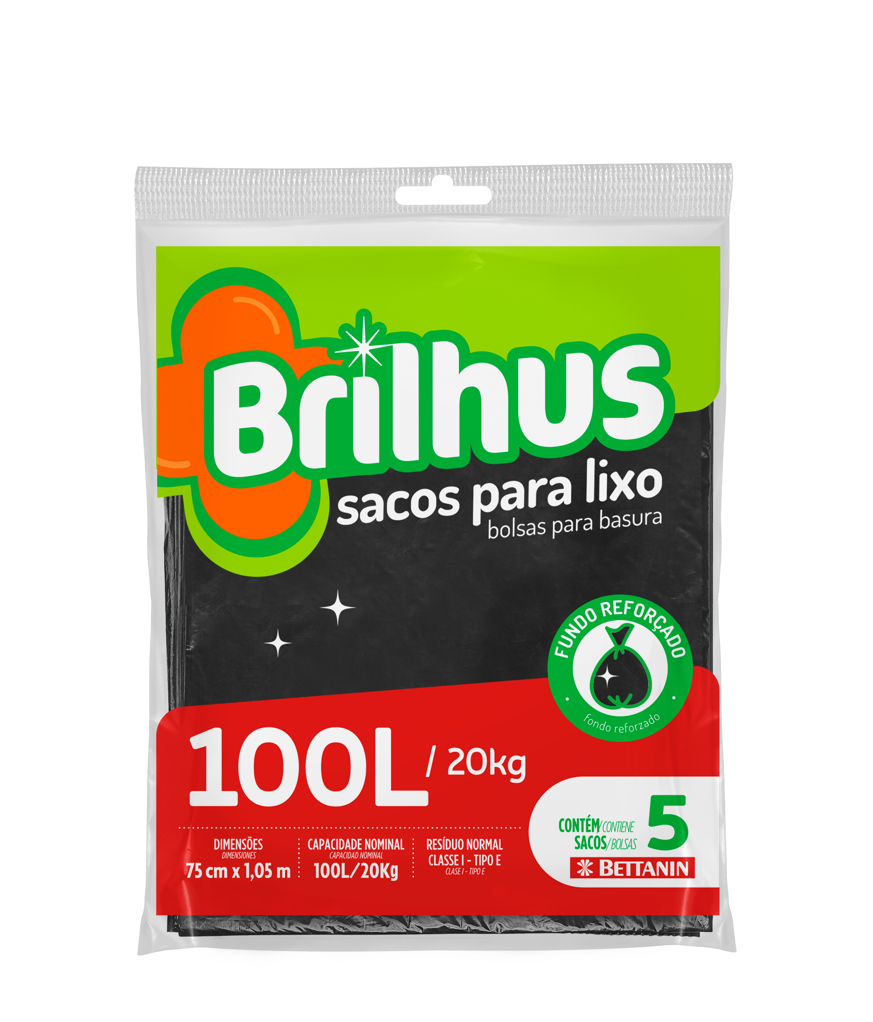 SACO PARA LIXO ALMOFADA BRILHUS 100LT 5 SACOS
