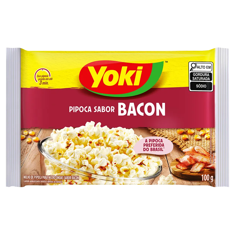 PIPOCA DE MICROONDAS YOKI BACON 100G | Donizete Distribuidora de Alimentos