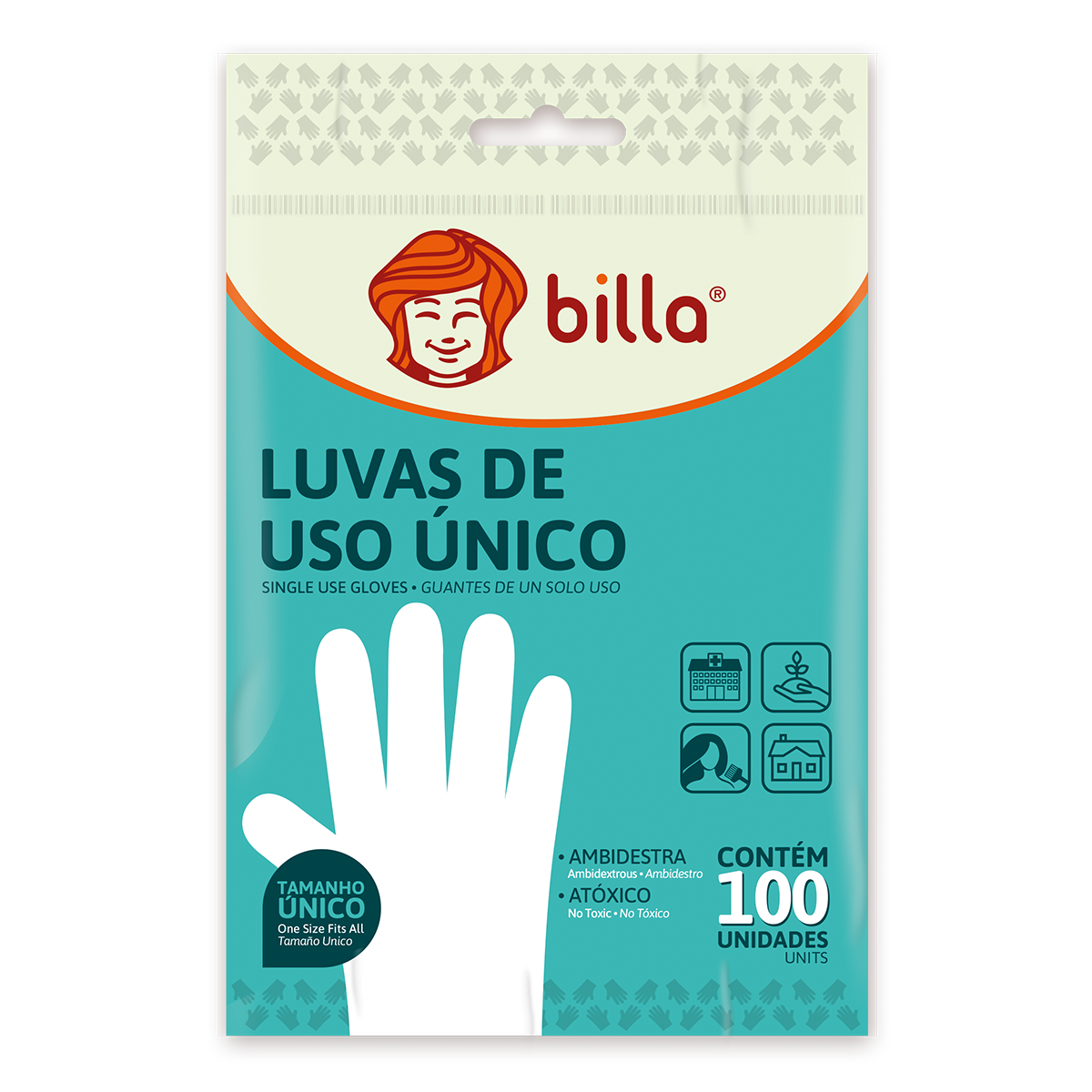 LUVA DESCARTAVEL BILLA COM 100 UNI