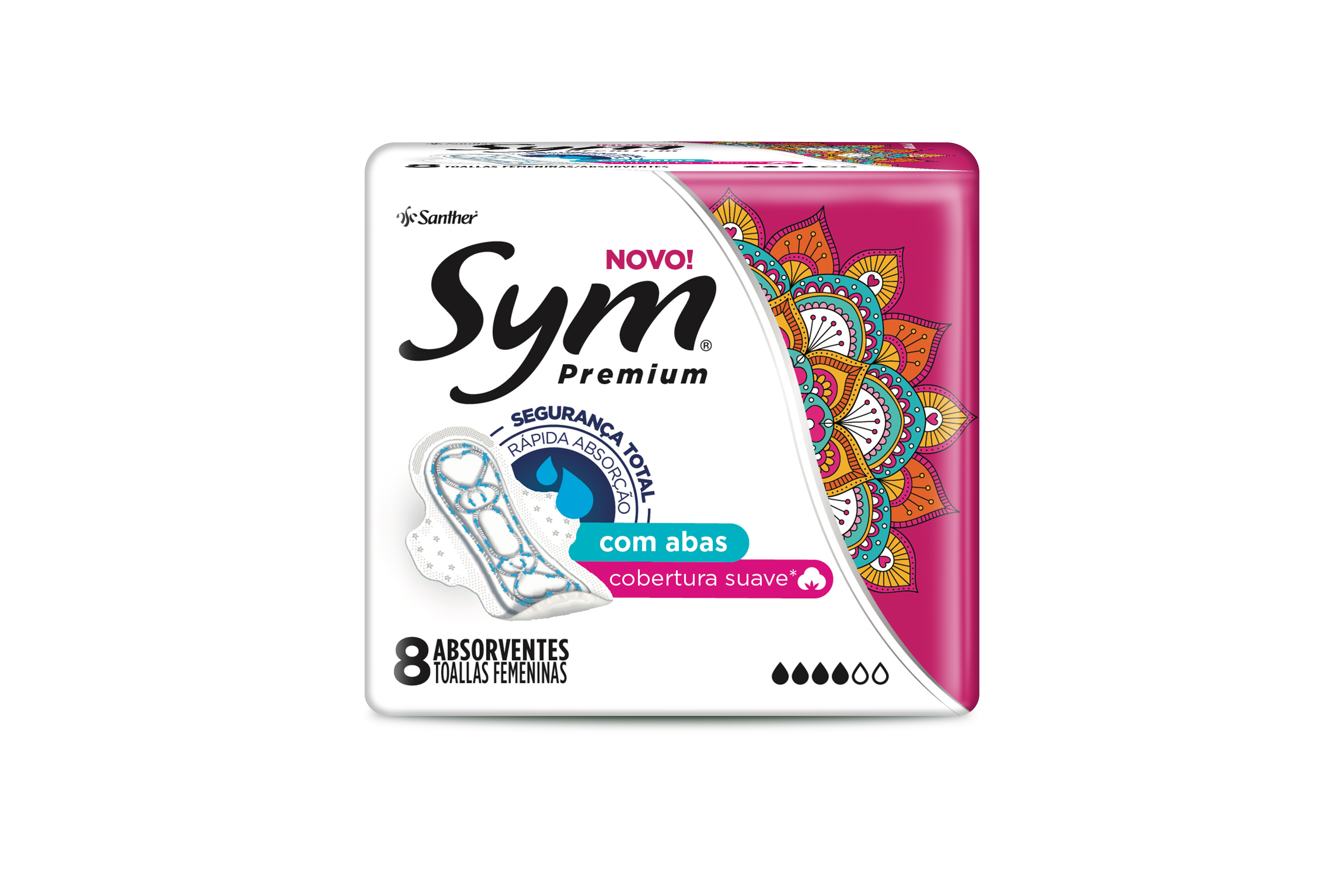 ABSORVENTE SYM PREMIUM COM ABAS COBERTURA SUAVE 1X8