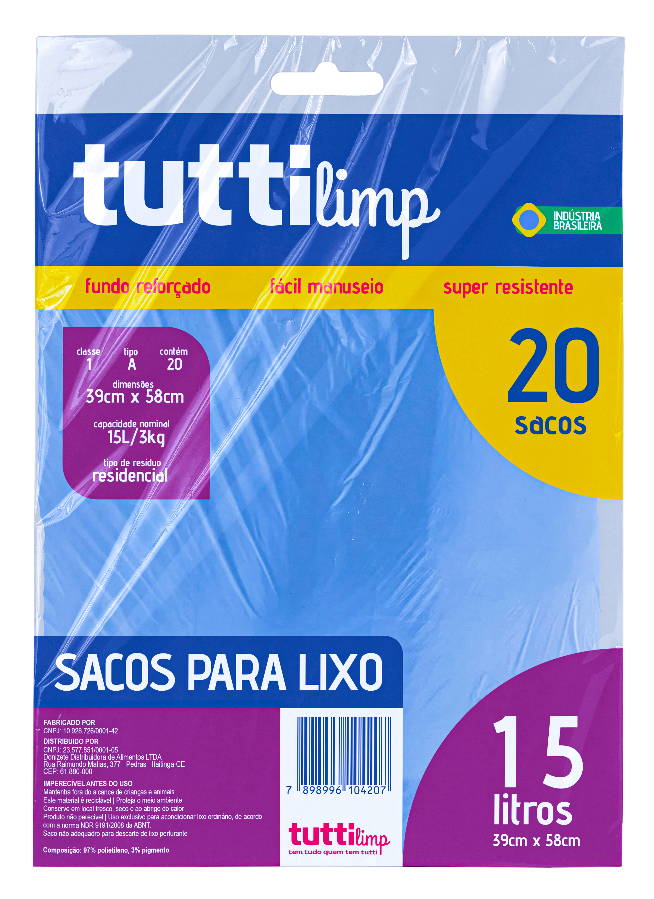 SACO PARA LIXO ALMOFADA TUTTI 15LT 20 SACOS