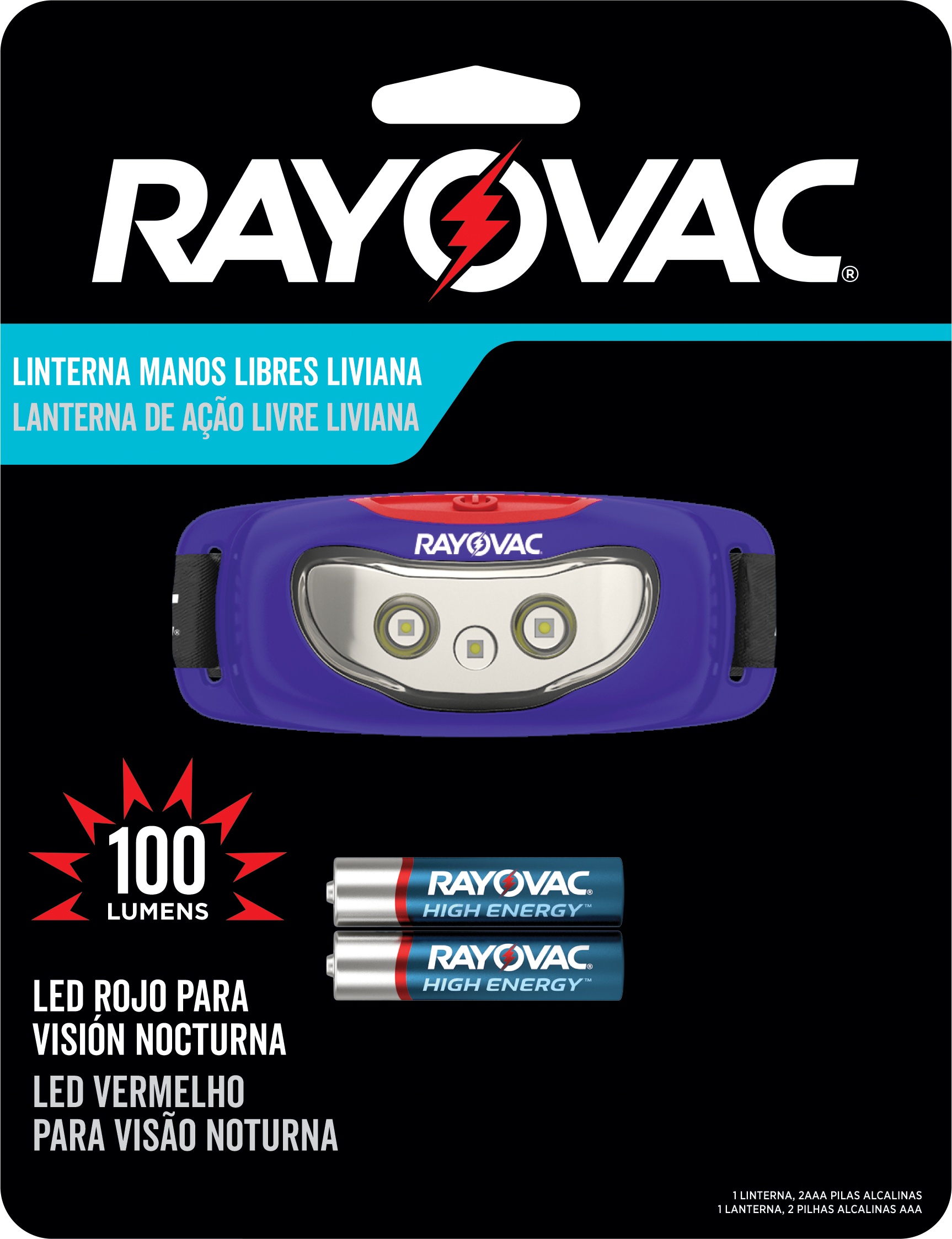 LANTERNA RAYOVAC MÃOS LIVRES COM 2 PILHAS AAA
