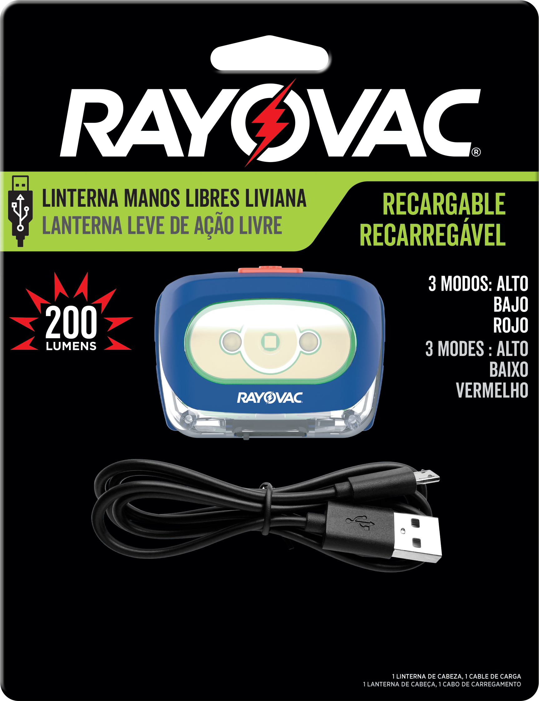 LANTERNA RAYOVAC MÃOS LIVRES RECARREGÁVEL USB